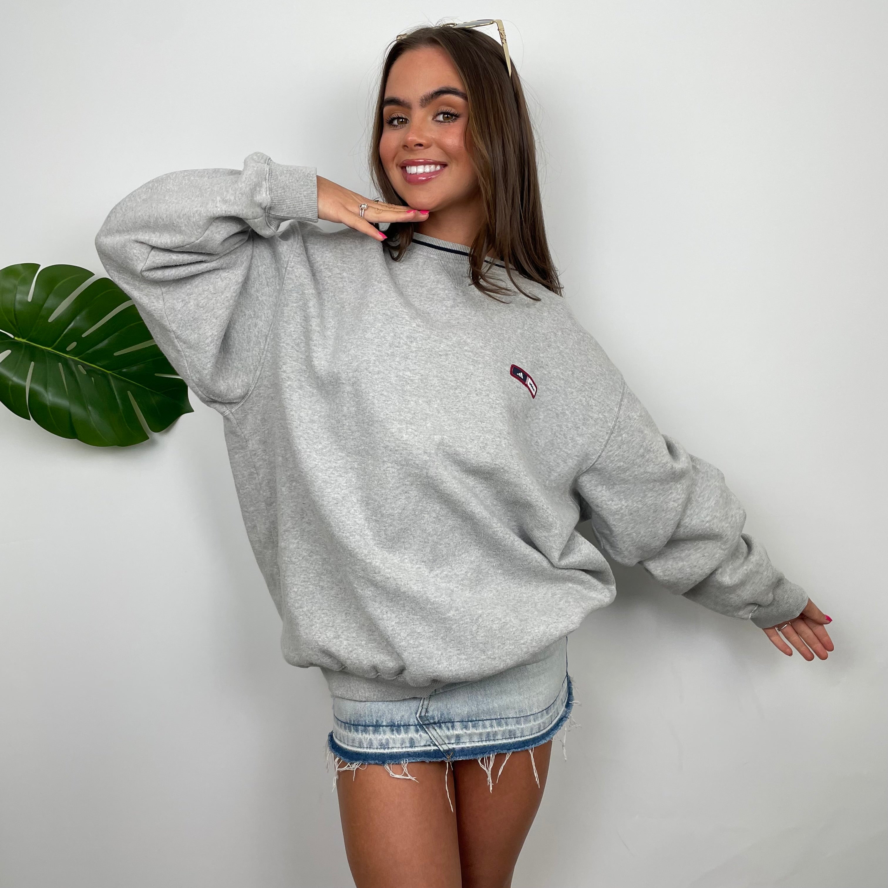 Adidas Grey Embroidered Spell Out Sweatshirt (L)