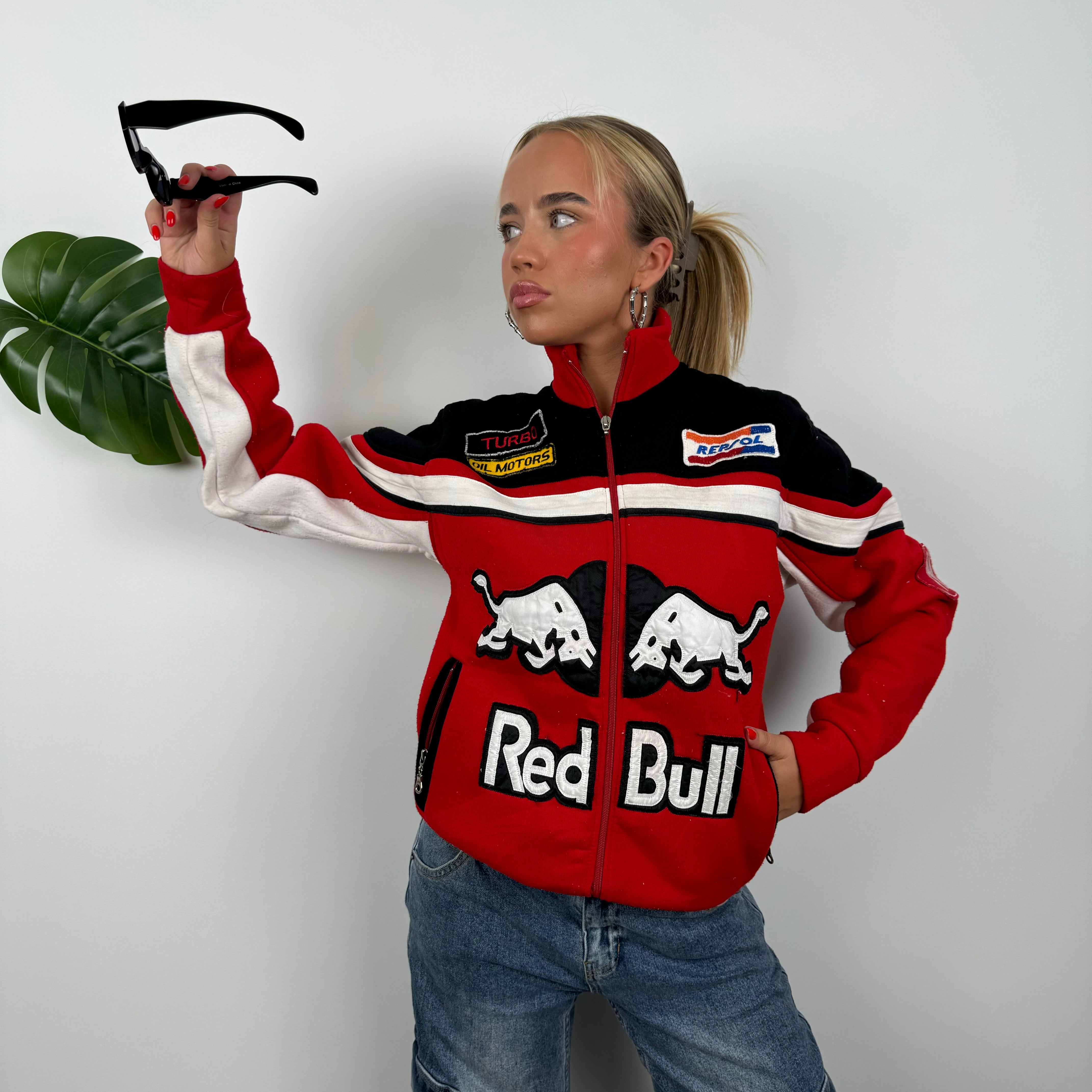 Red Bull Racing Red Embroidered Spell Out Zip Up Jacket (M)