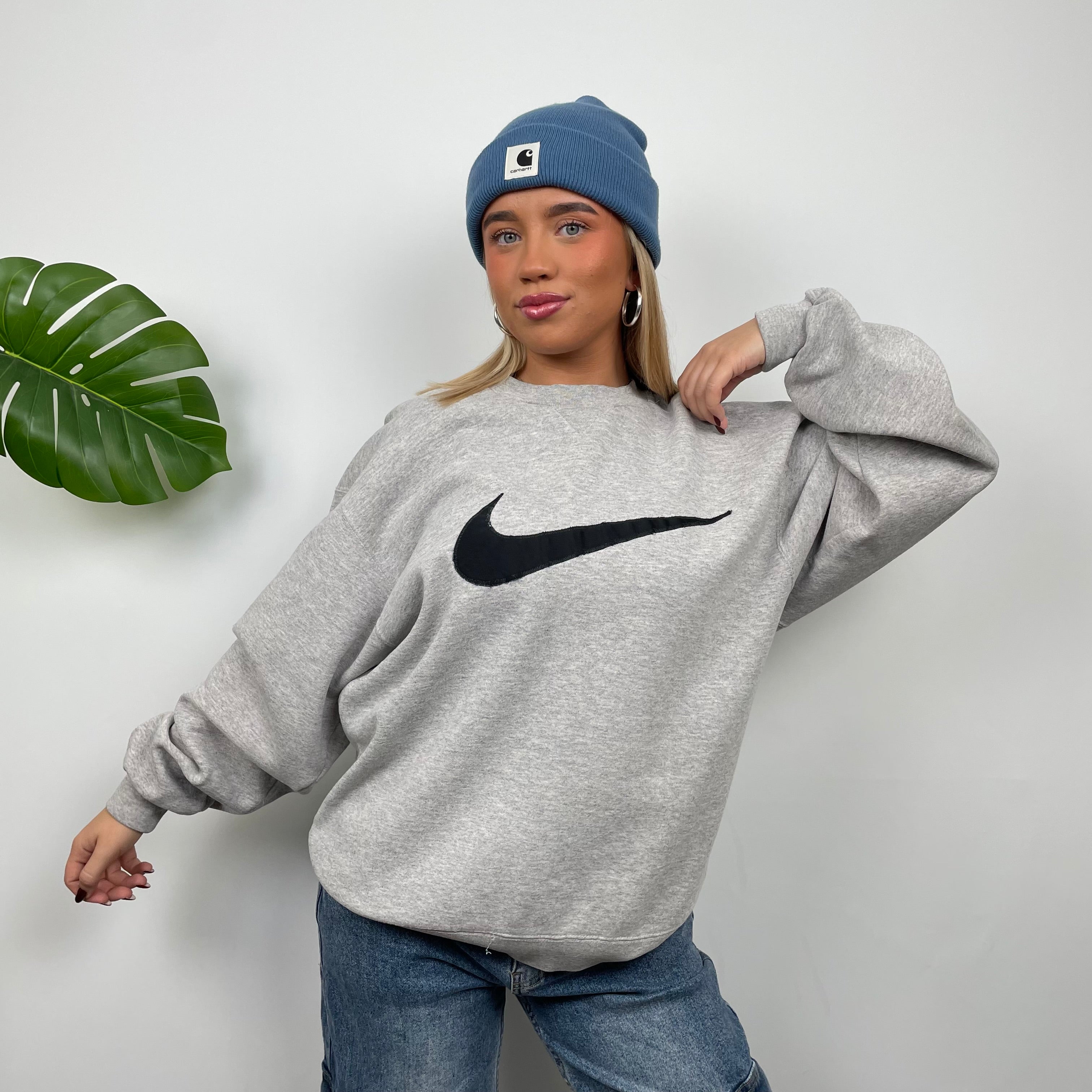 Nike Grey Embroidered Swoosh Sweatshirt (L)