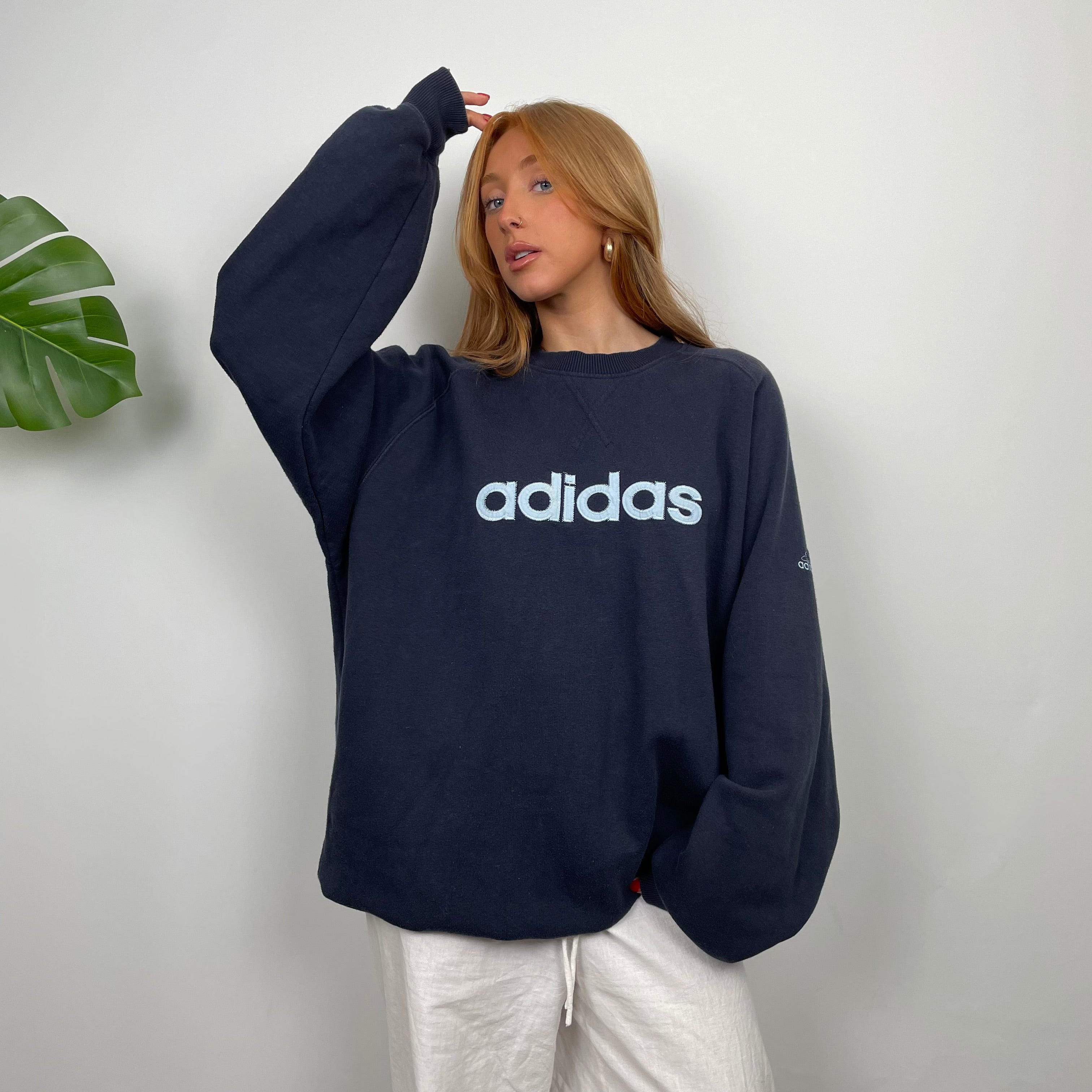 Adidas Navy Embroidered Spell Out Sweatshirt (XL)