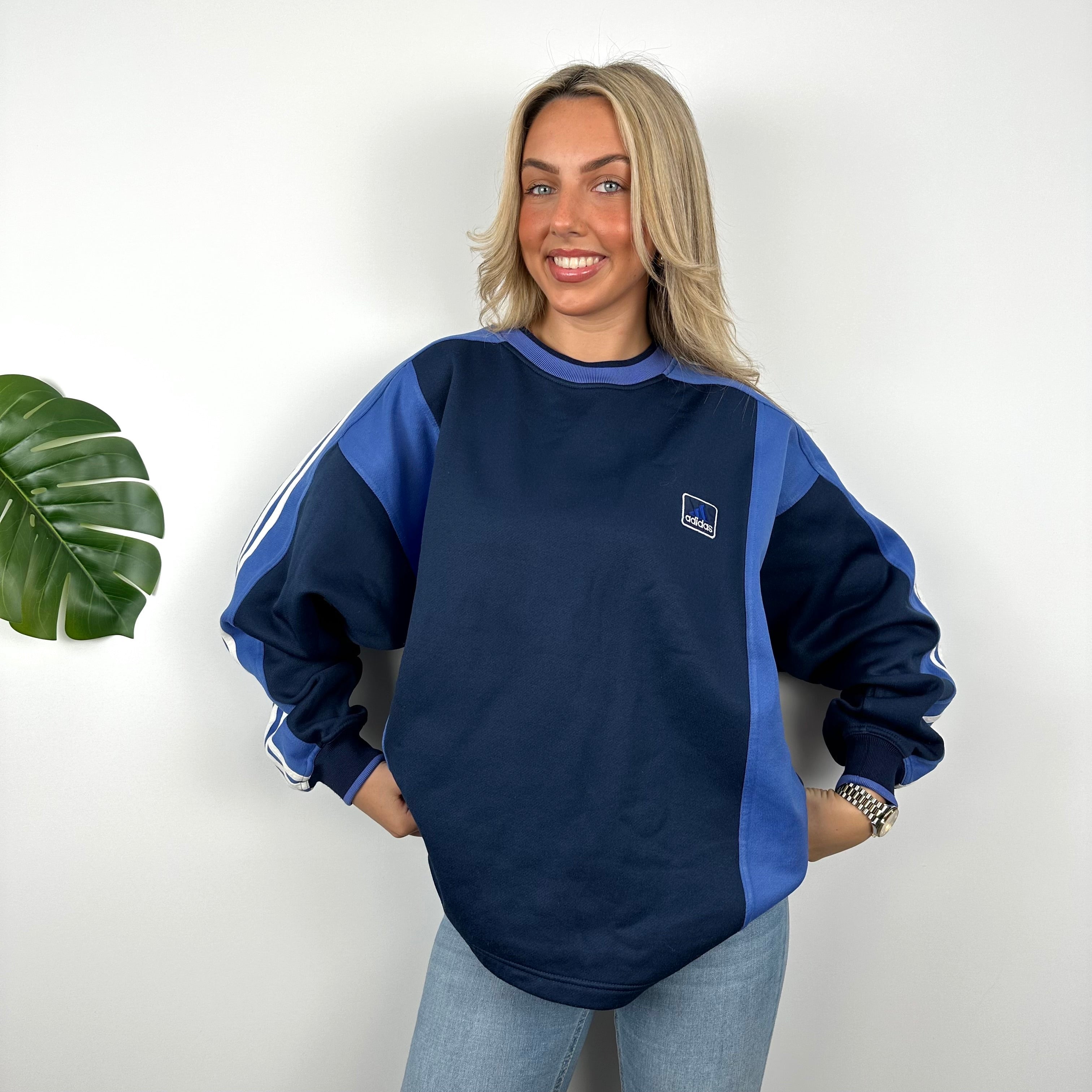 Adidas Blue Embroidered Spell Out Sweatshirt (L)