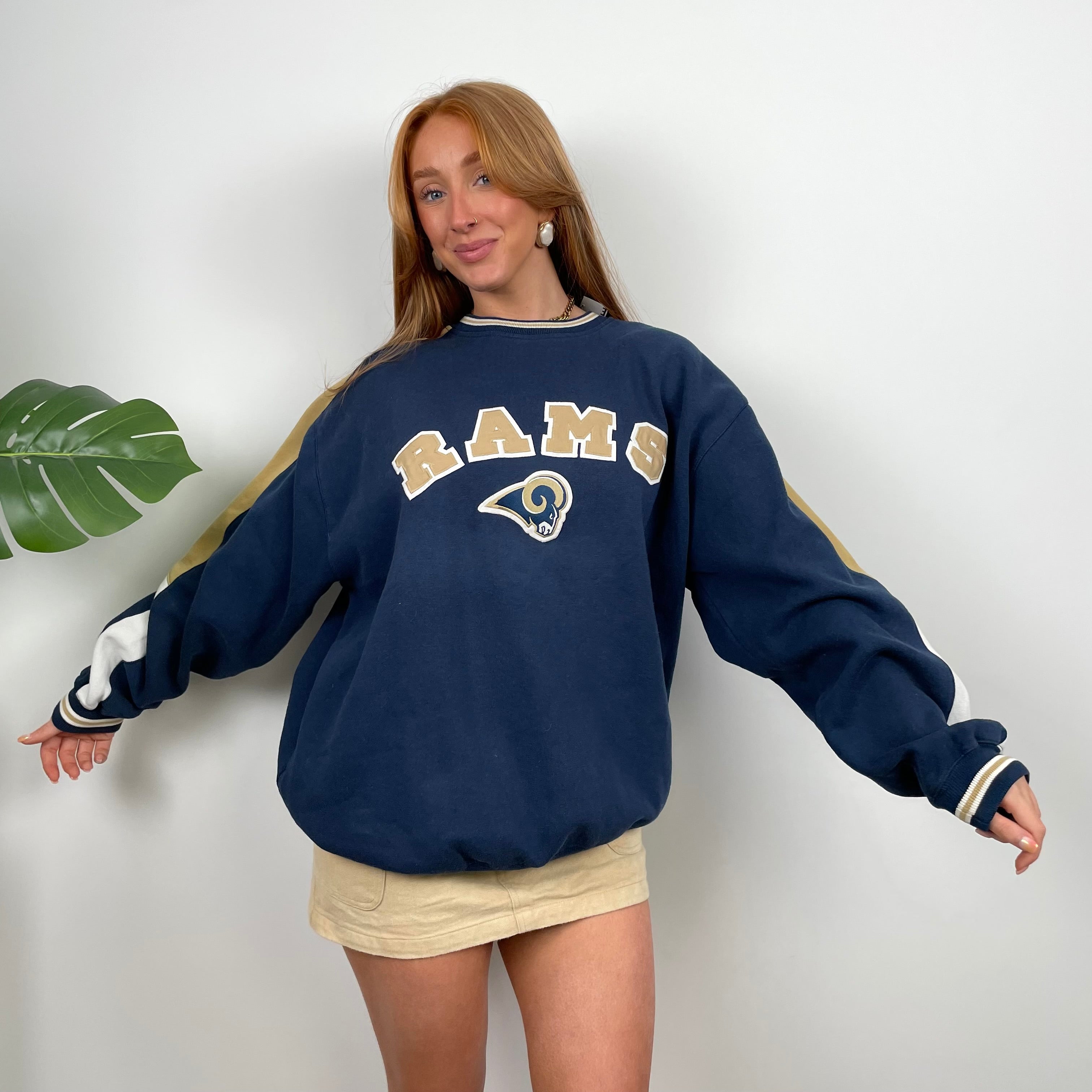 St. Louis Rams NFL Navy Embroidered Spell Out Sweatshirt (L)