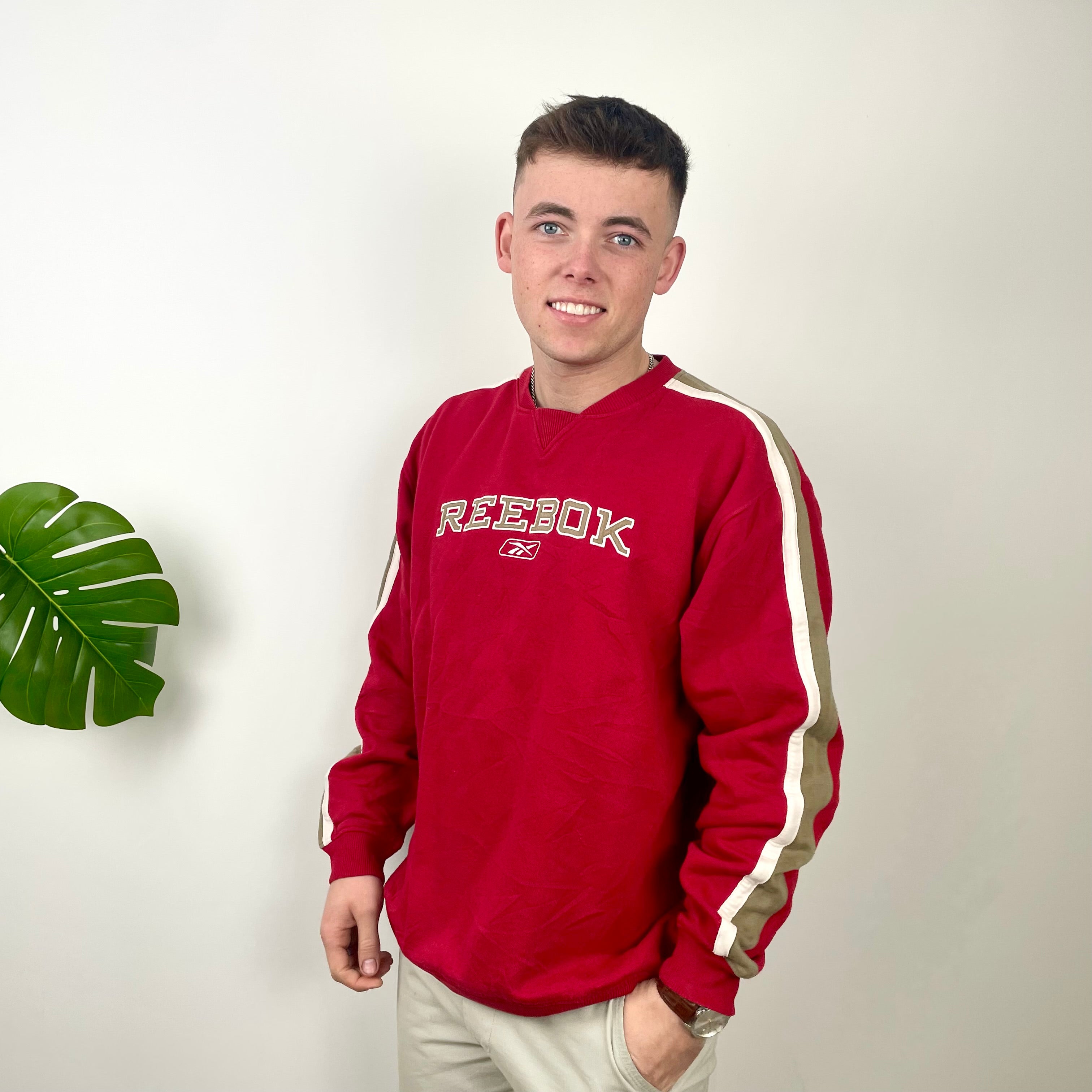 Reebok Red Embroidered Spell Out Sweatshirt (XL)