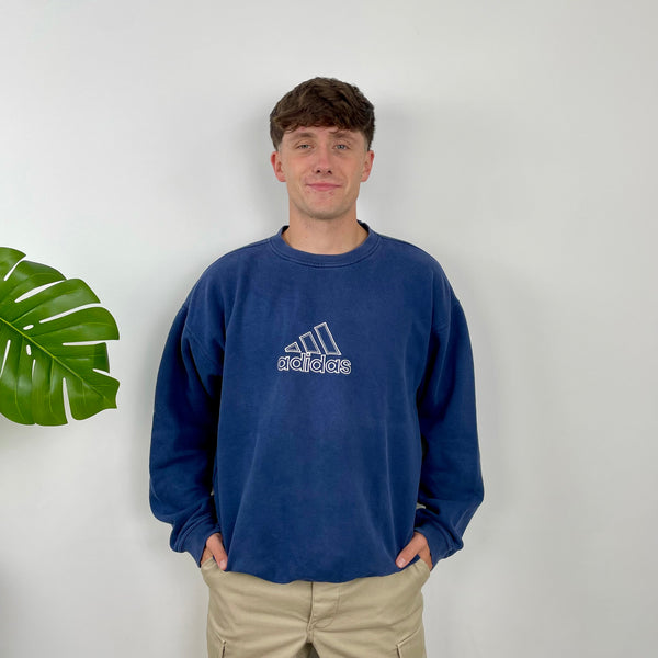 Adidas Navy Embroidered Spell Out Sweatshirt (L)