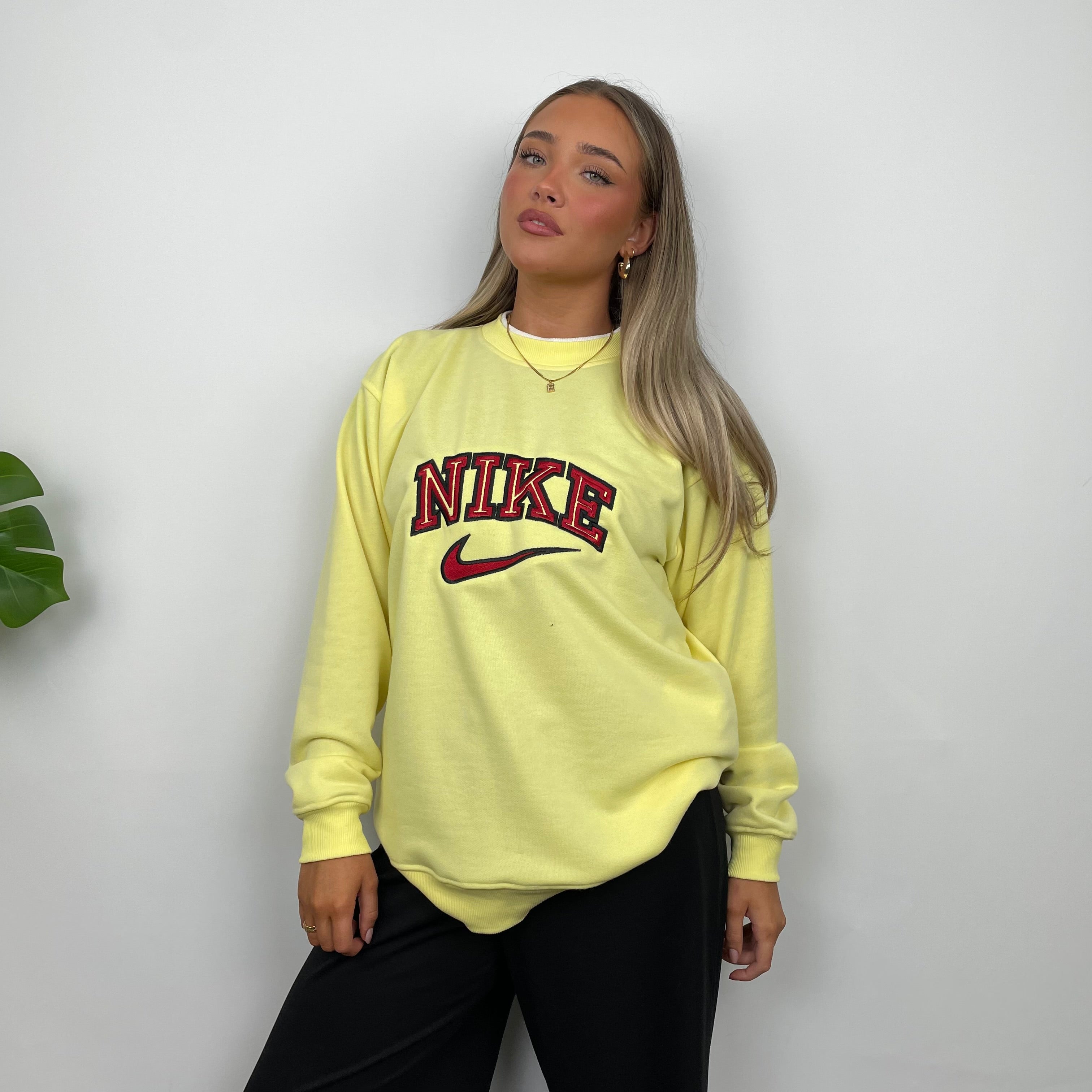 Nike Pastel Yellow Embroidered Spell Out Sweatshirt (L)