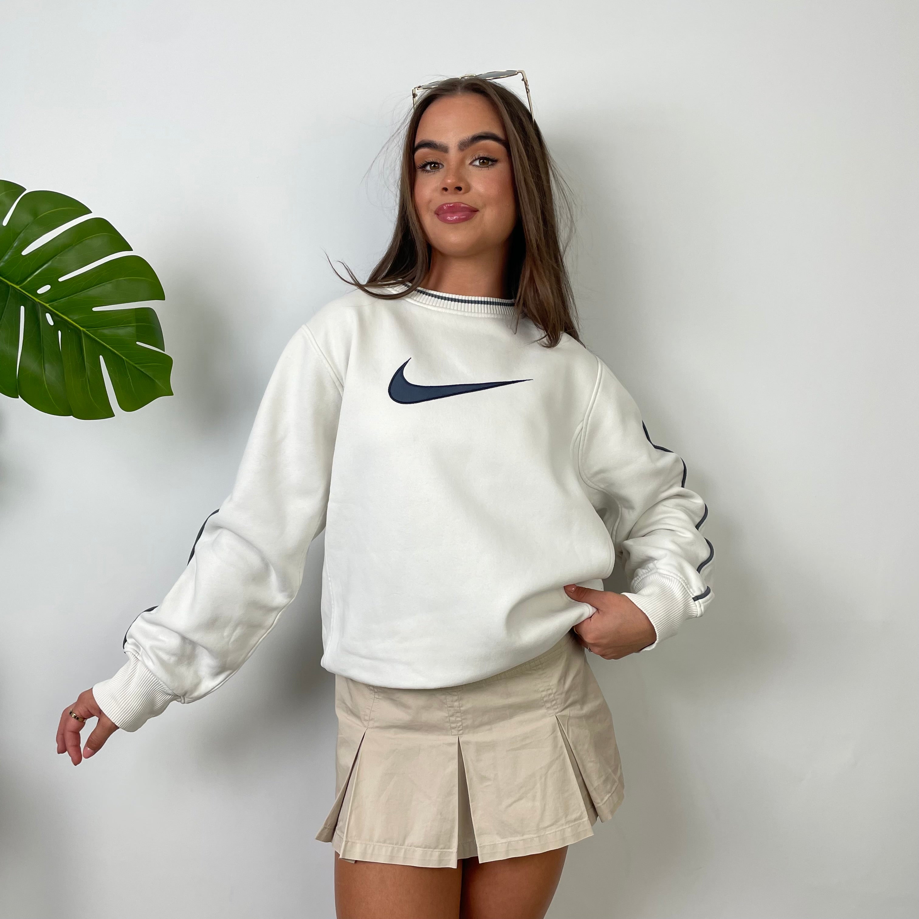 Nike White Embroidered Swoosh Sweatshirt (S)