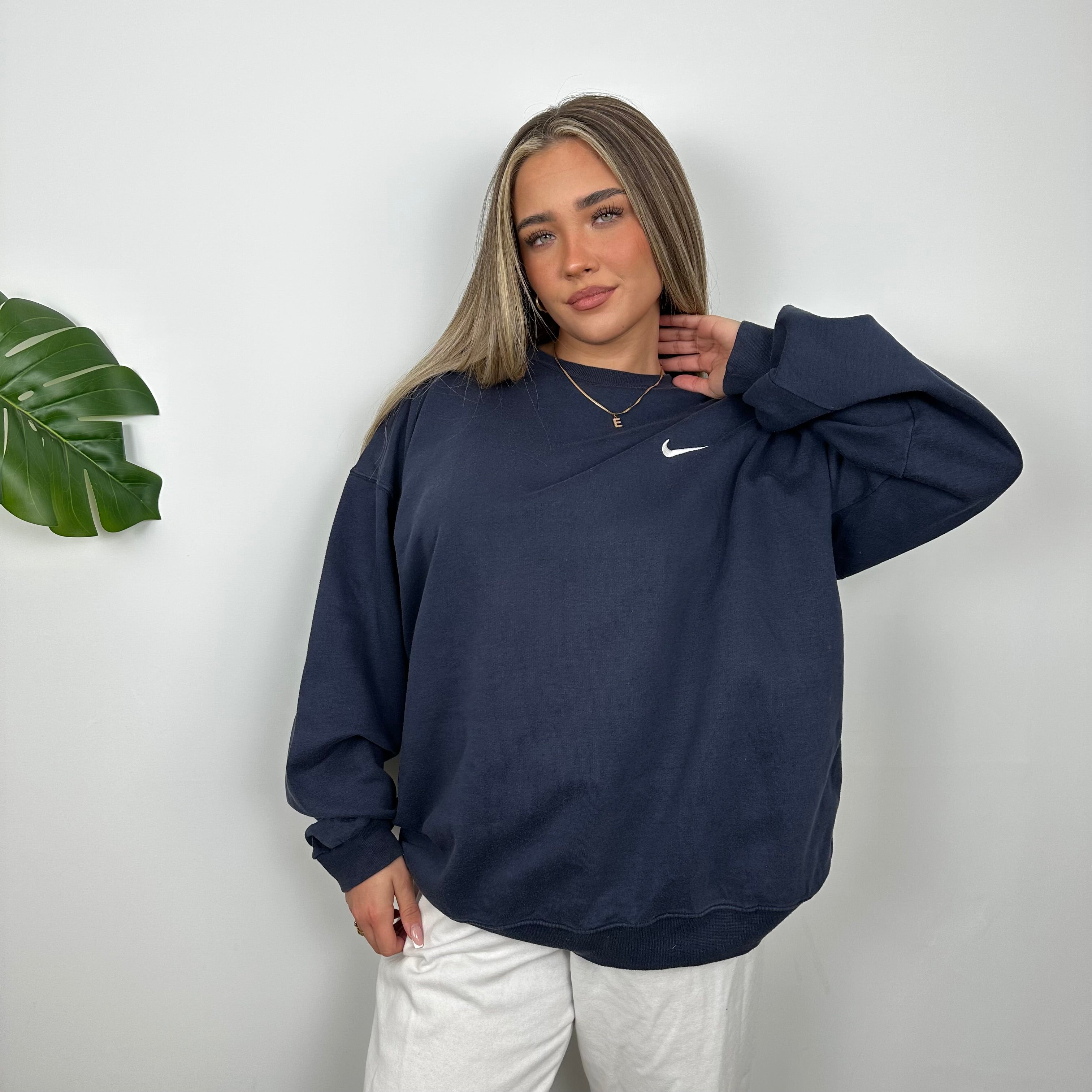 Nike Navy Embroidered Swoosh Sweatshirt (L)