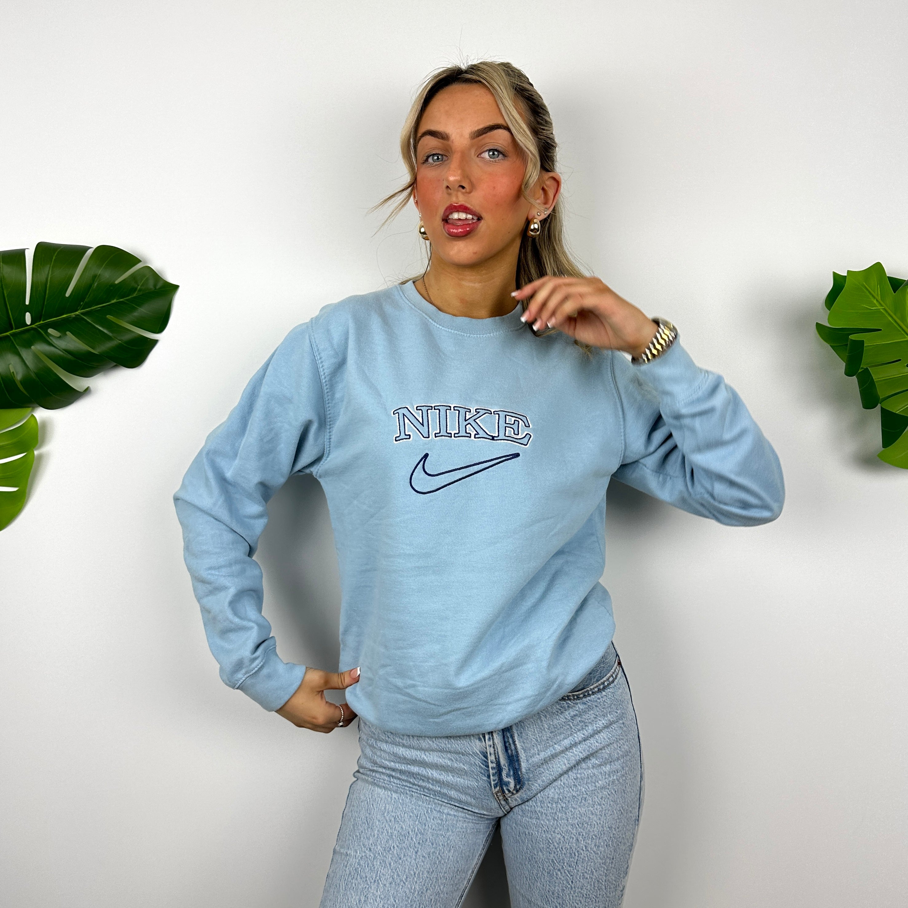 Nike Baby Blue Embroidered Spell Out Sweatshirt (S)