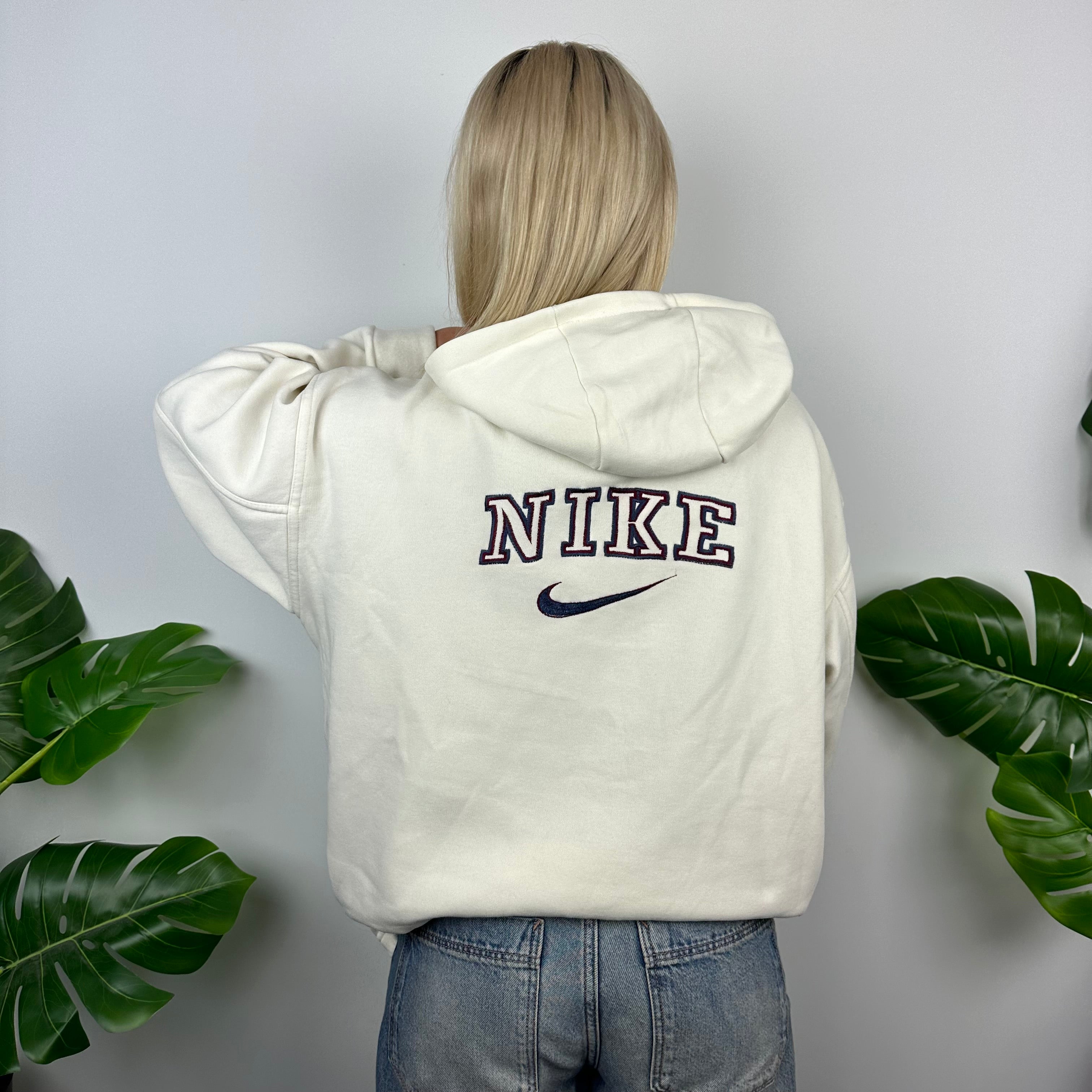 Nike Cream Embroidered Spell Out Zip Up Hoodie Jacket (L)