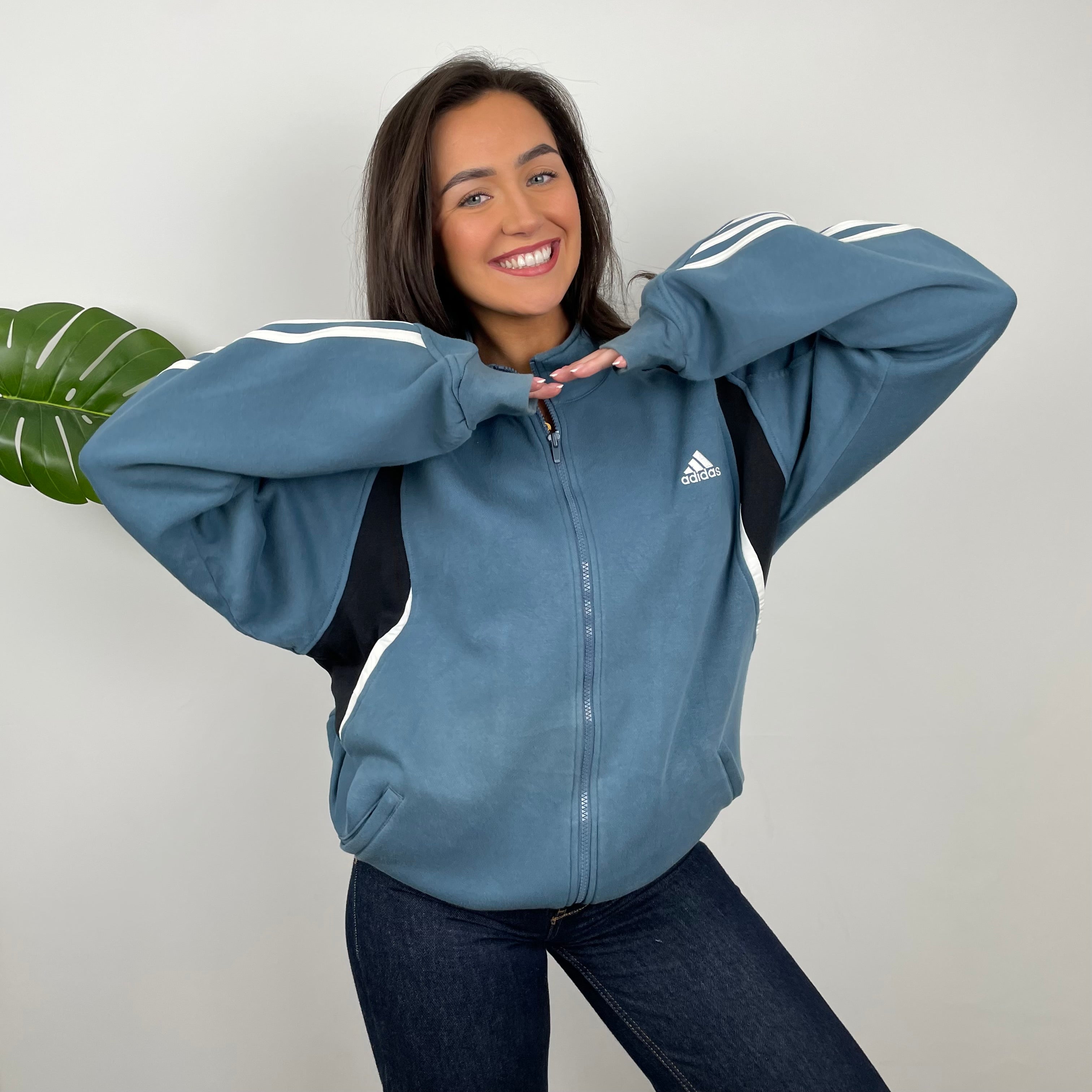 Adidas RARE Baby Blue Embroidered Spell Out Zip Up Hoodie Jacket (XL)