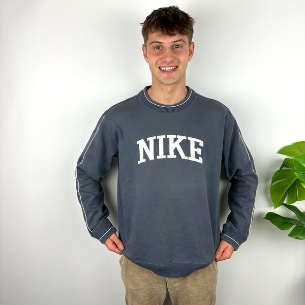 Nike Blue Embroidered Spell Out Sweatshirt (L)