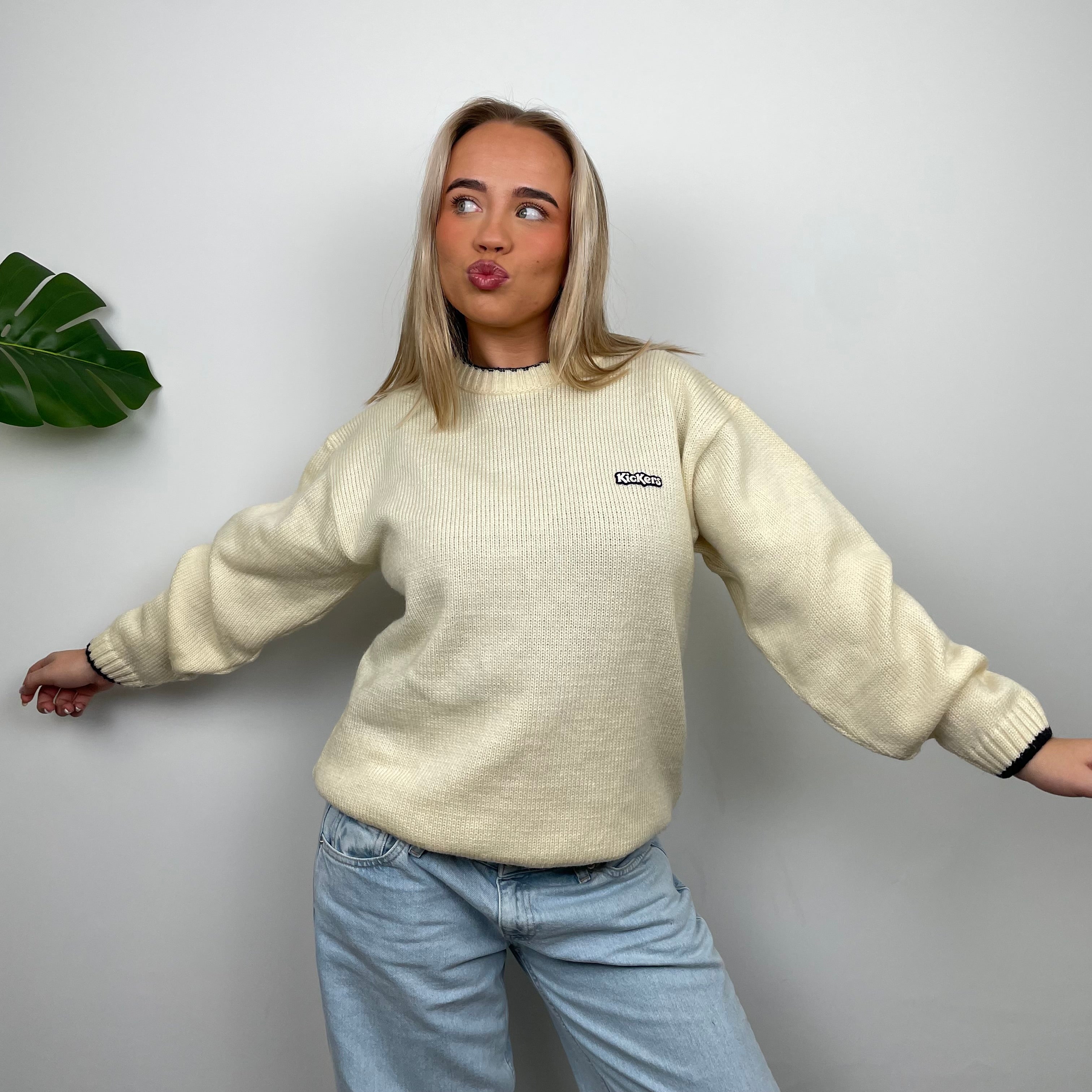 Kickers Cream Spell Out Knitted Sweater (L)