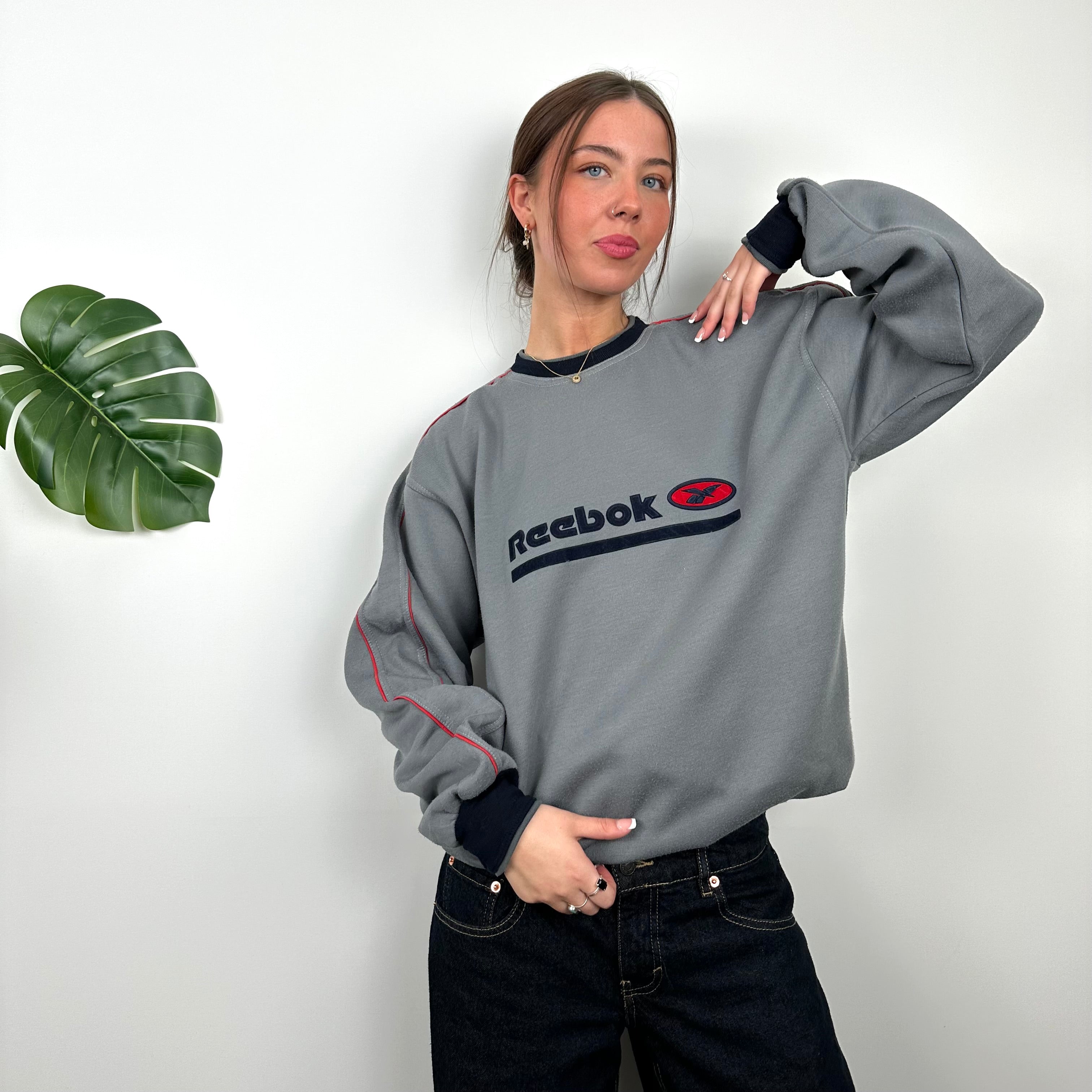 Reebok Grey Embroidered Spell Out Sweatshirt (L)