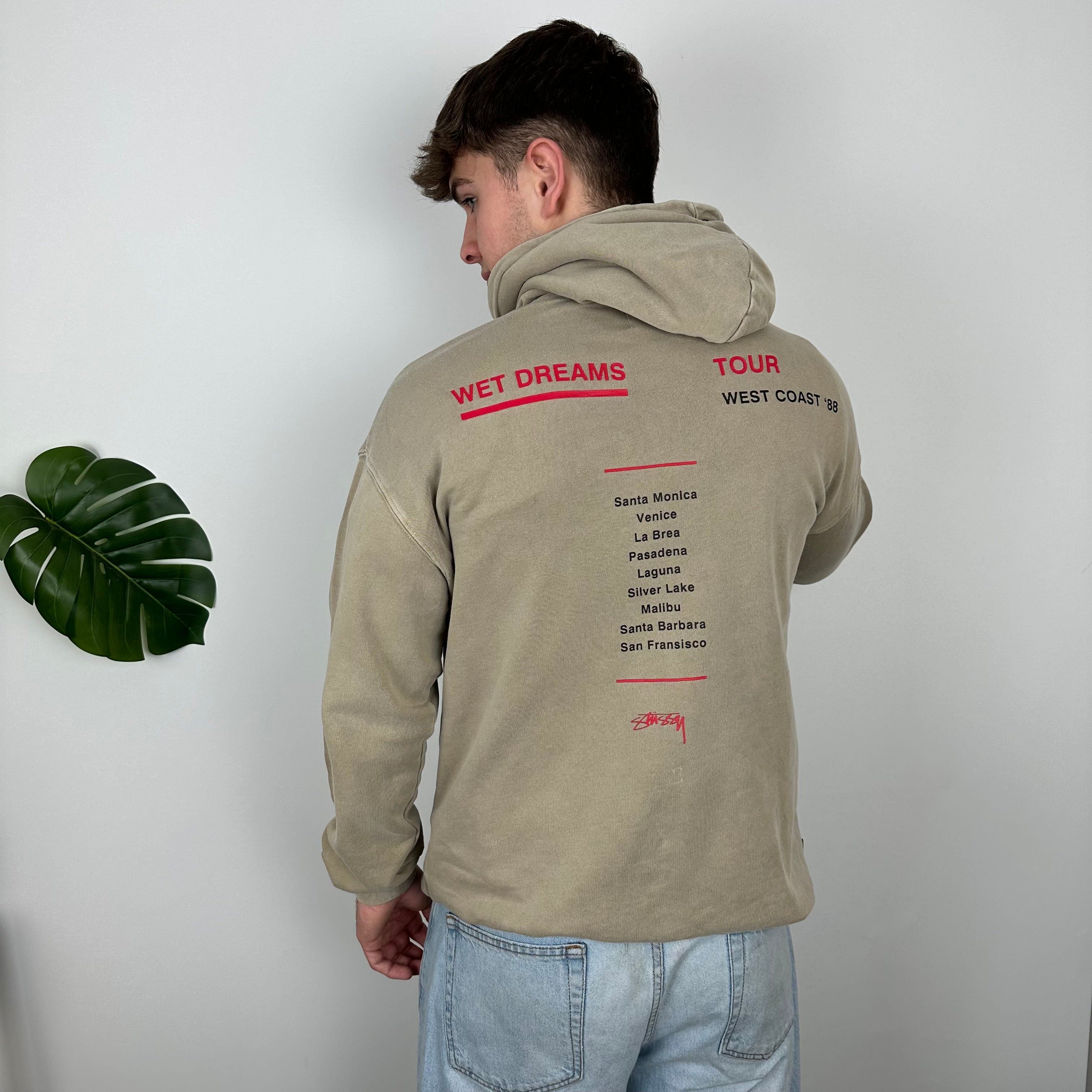 Stussy Brown Embroidered Spell Out Hoodie (L)