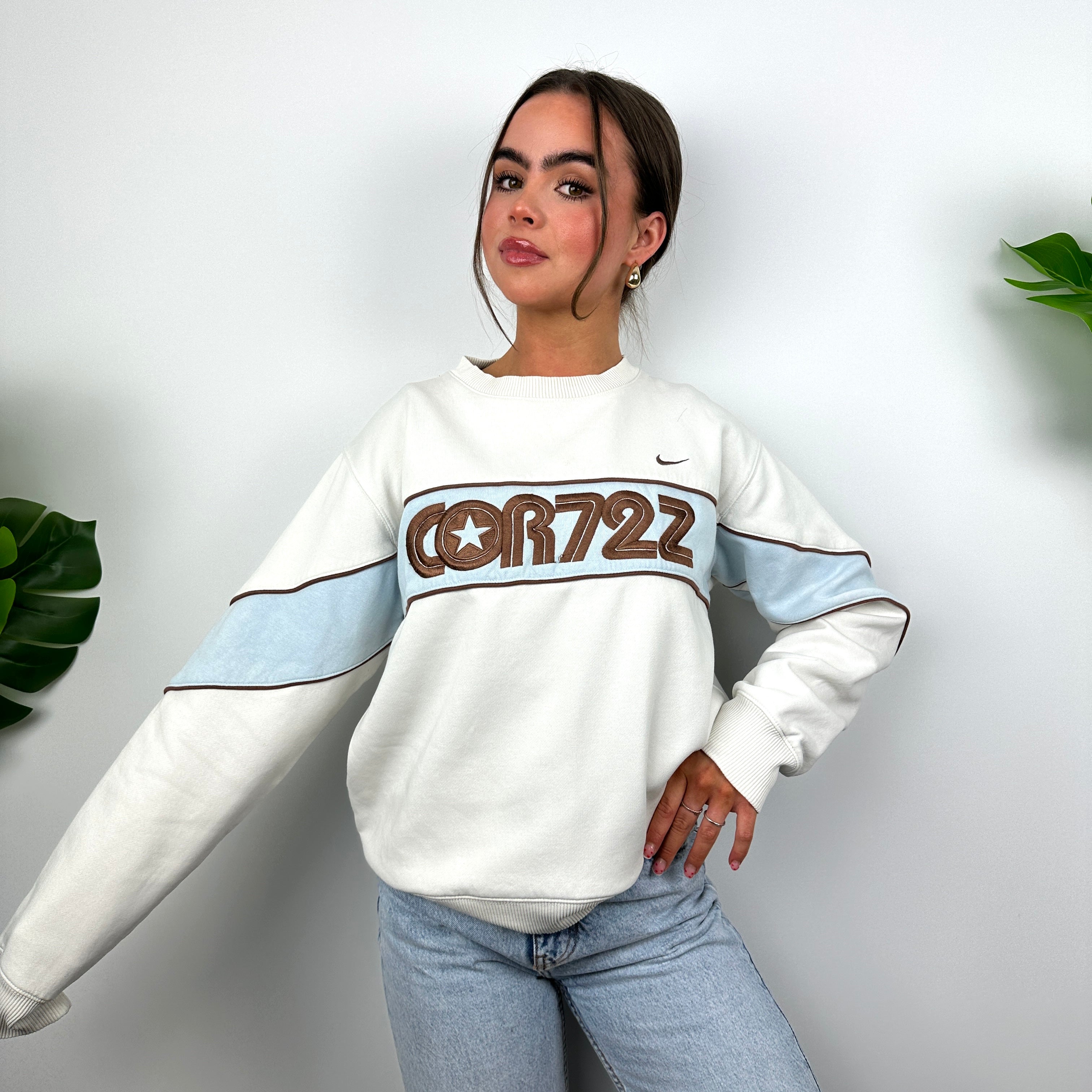 Nike Cortez White Embroidered Spell Out Sweatshirt (S)