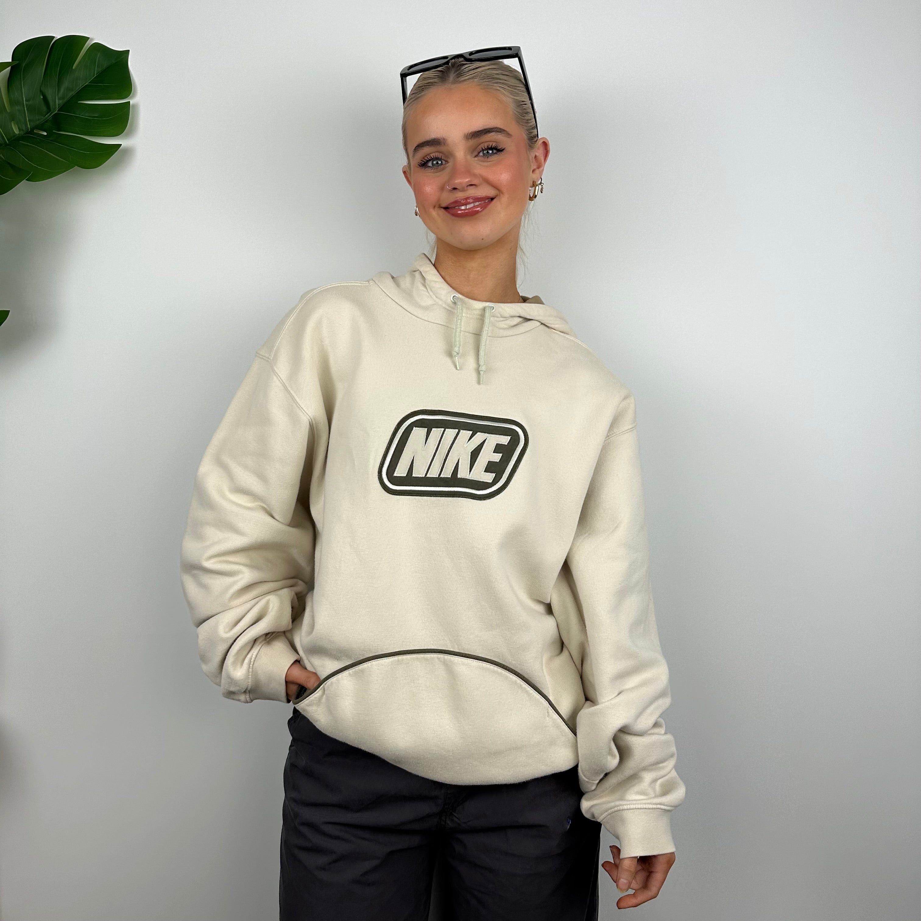 Nike Cream Embroidered Spell Out Hoodie (L)