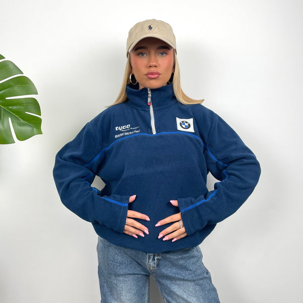 BMW Racing Navy Embroidered Spell Out Quarter Zip (M)