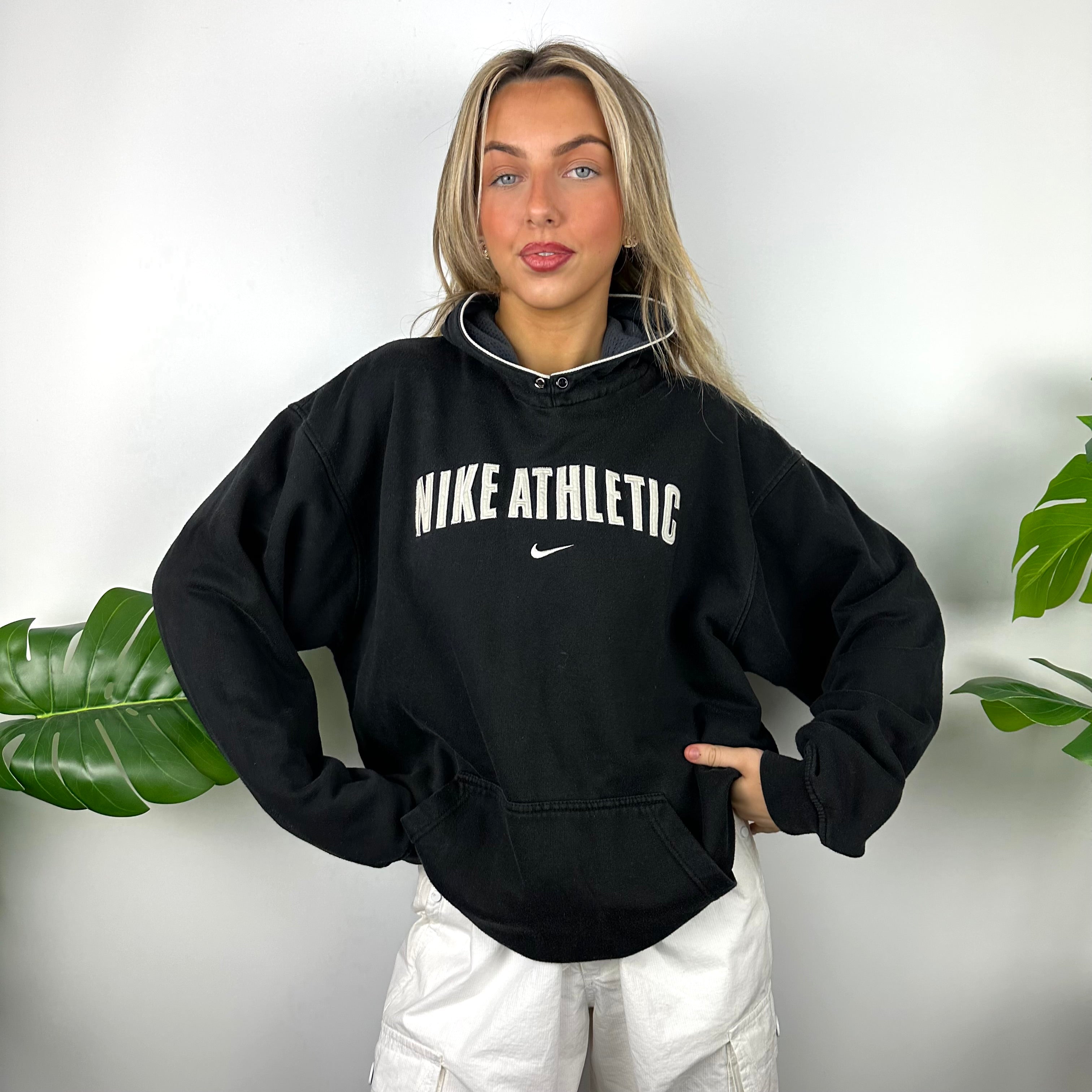 Nike Athletic Black Embroidered Spell Out Hoodie (M)