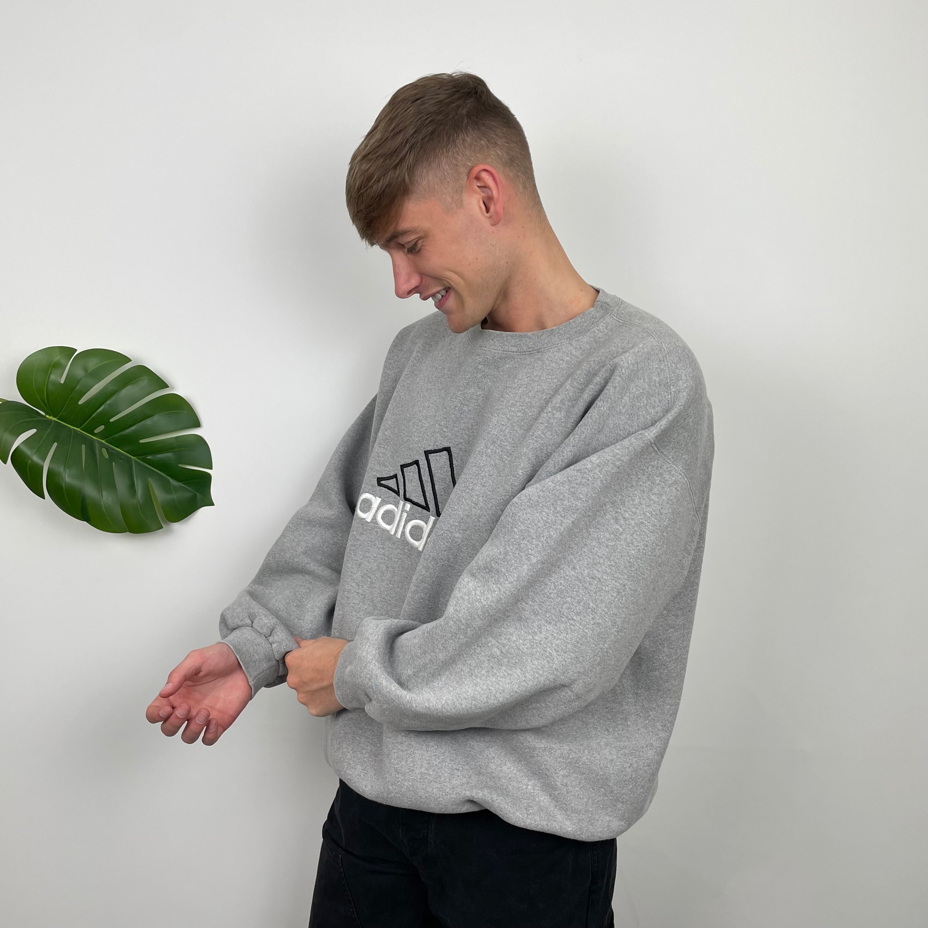 Adidas RARE Grey Embroidered Spell Out Sweatshirt (L)