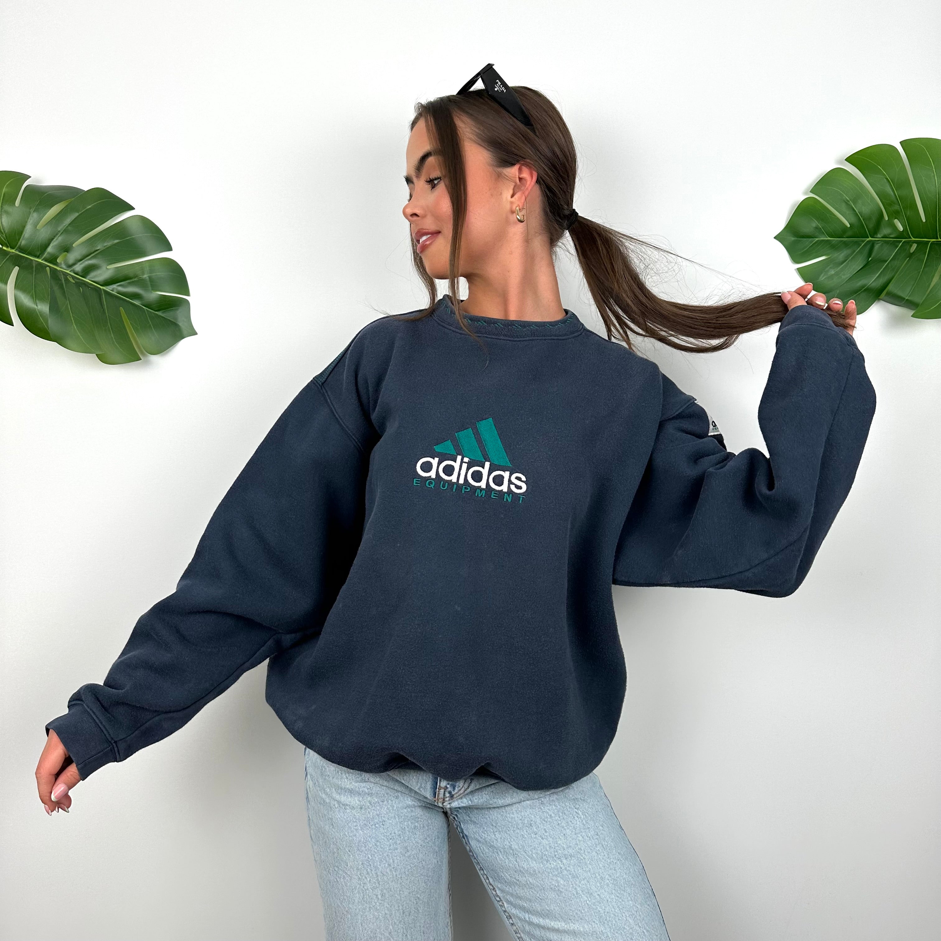 Adidas Equipment Navy Embroidered Spell Out Sweatshirt (S)