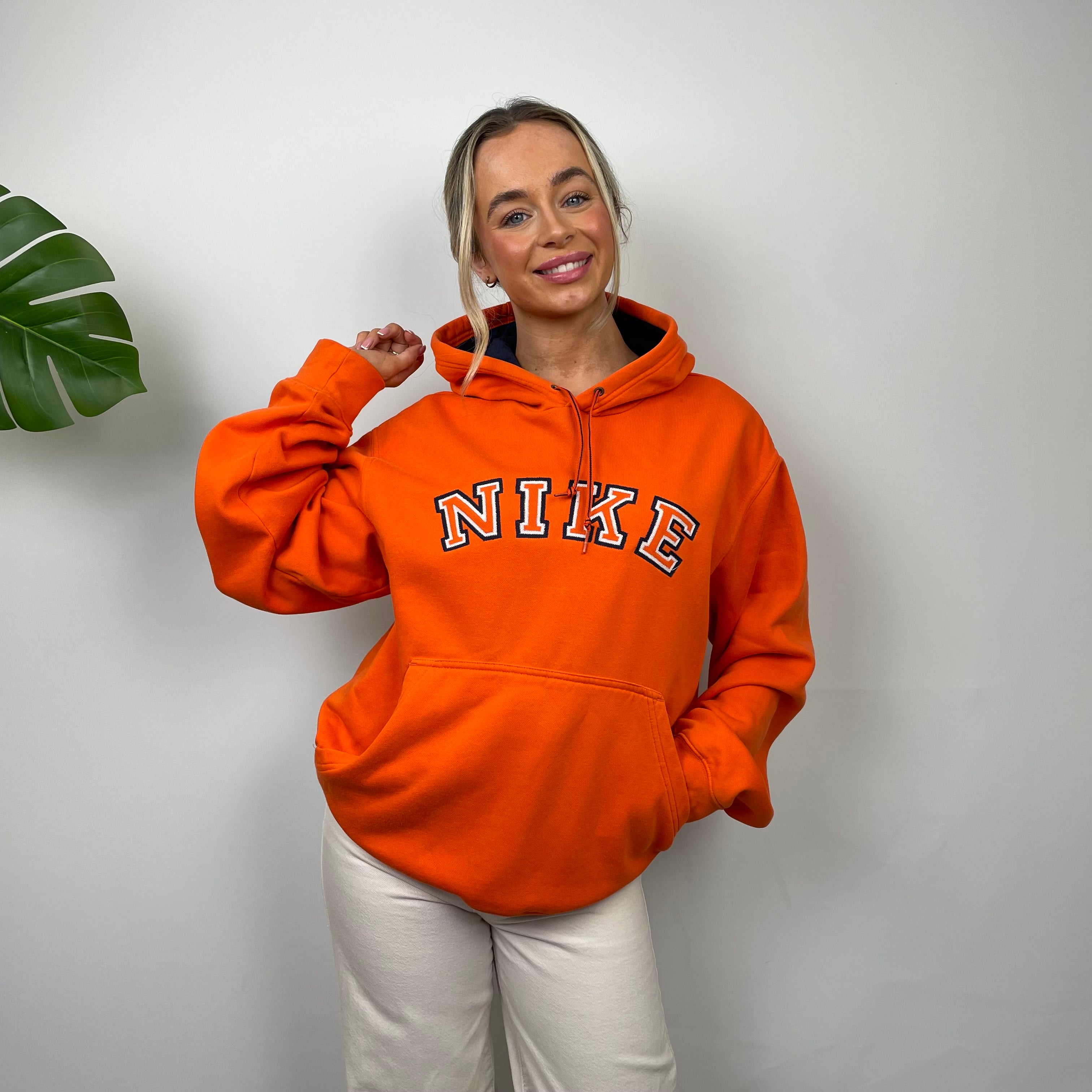 Nike RARE Orange Embroidered Spell Out Hoodie (M)