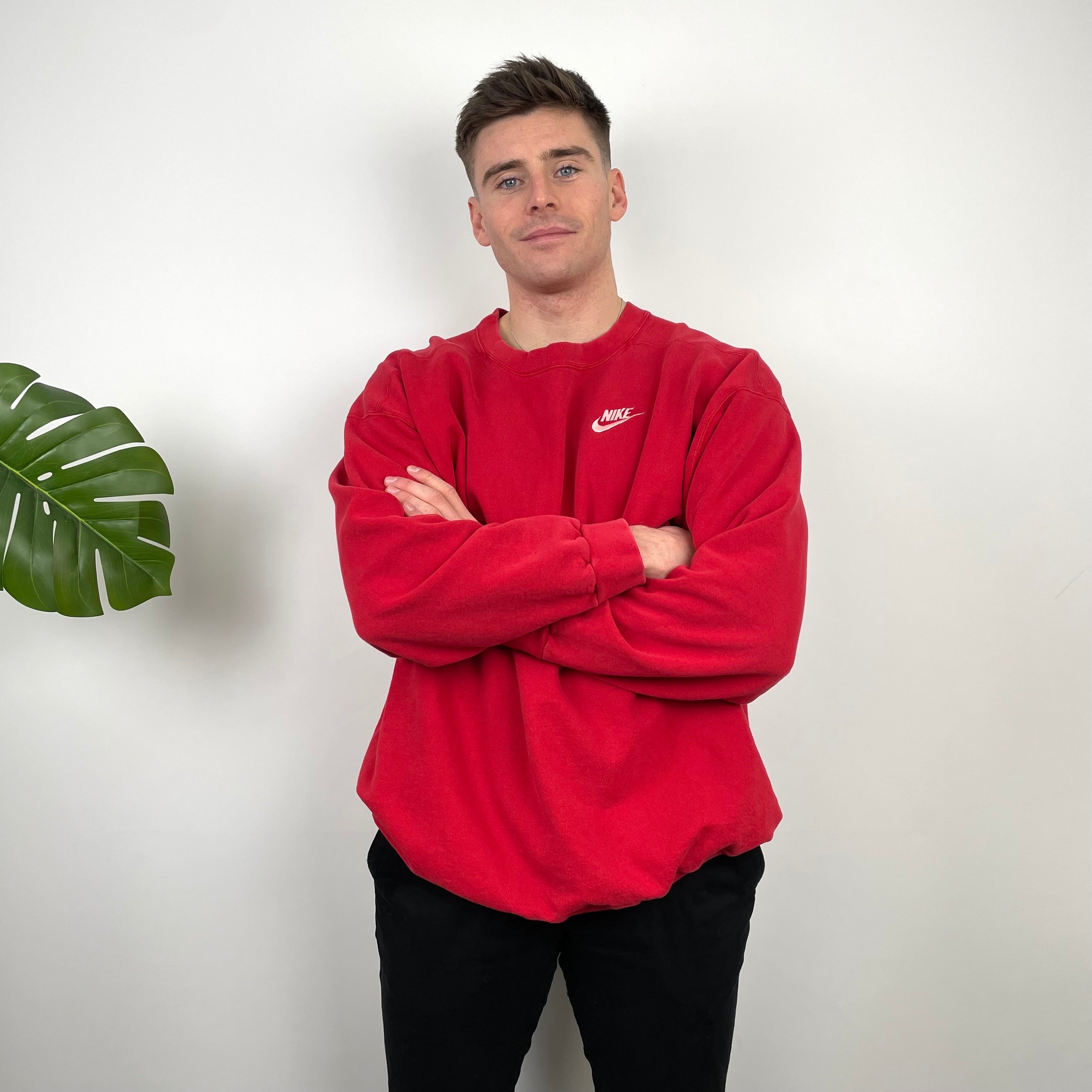Nike RARE Red Embroidered Swoosh Sweatshirt (XL)