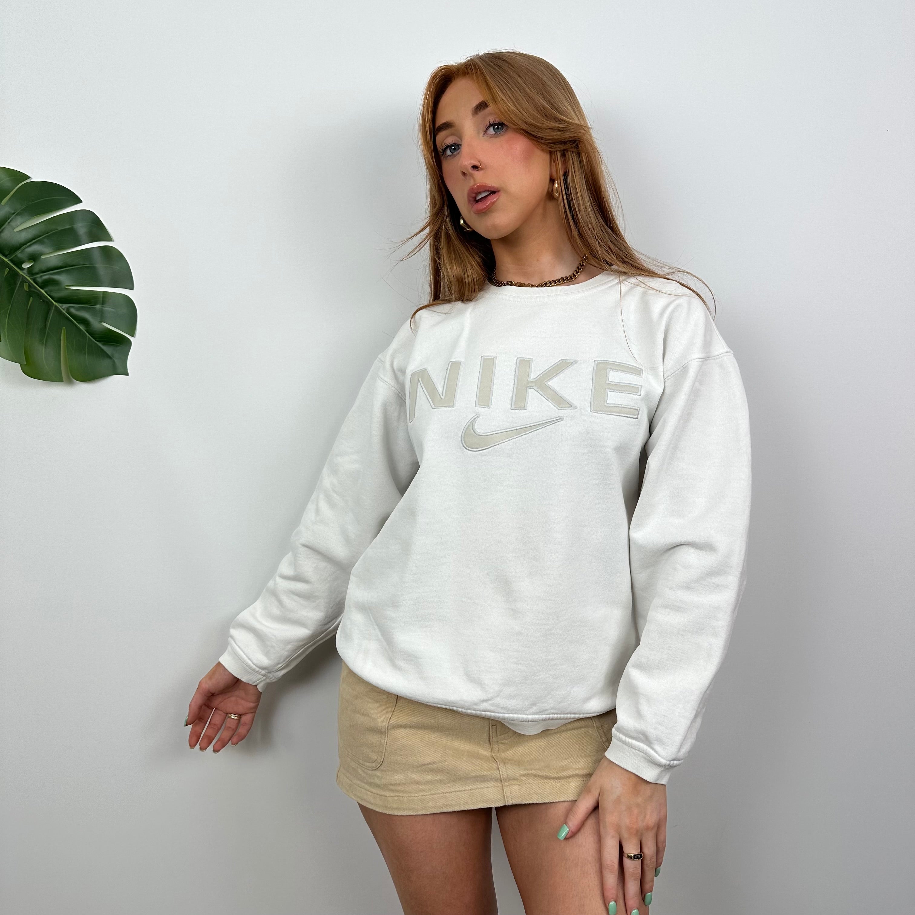 Nike White Embroidered Spell Out Sweatshirt (M)