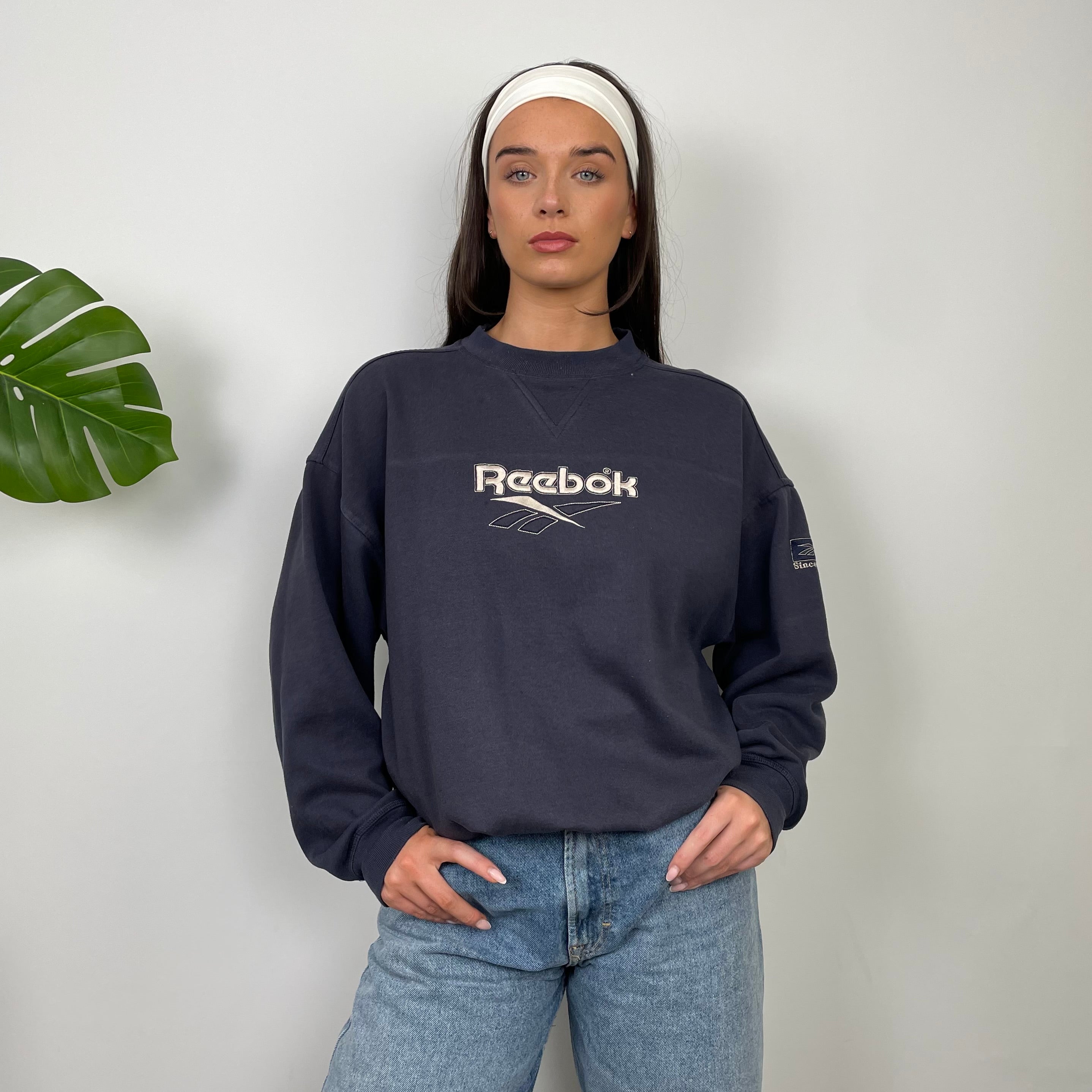 Reebok Navy Embroidered Spell Out Sweatshirt (S)