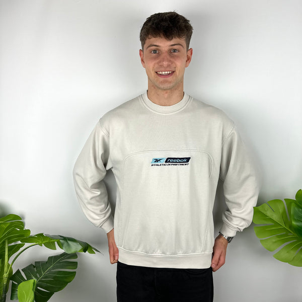 Reebok White Embroidered Spell Out Sweatshirt (M)
