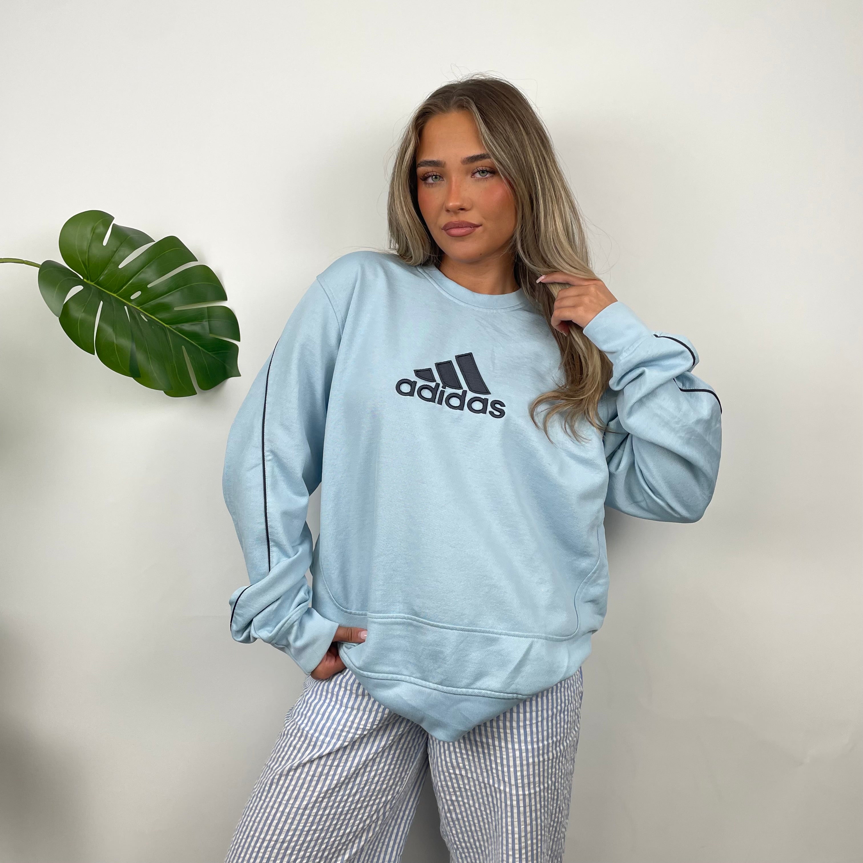 Adidas Baby Blue Embroidered Spell Out Sweatshirt (L)