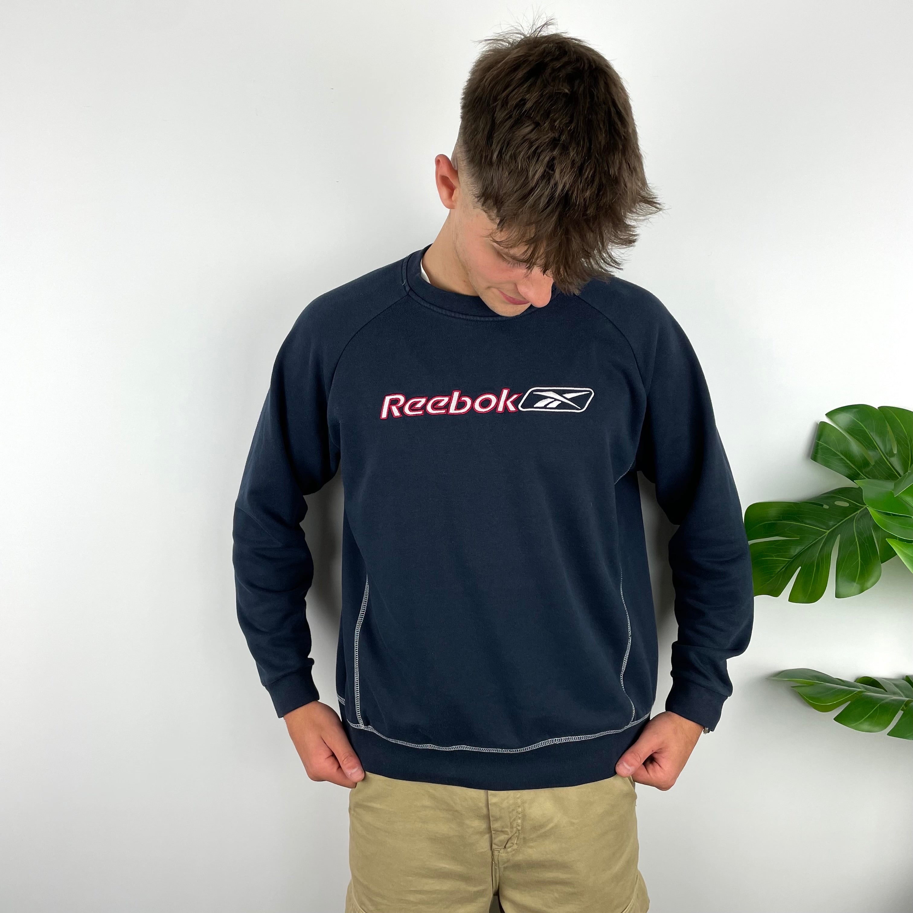 Reebok RARE Navy Embroidered Spell Out Sweatshirt (L)