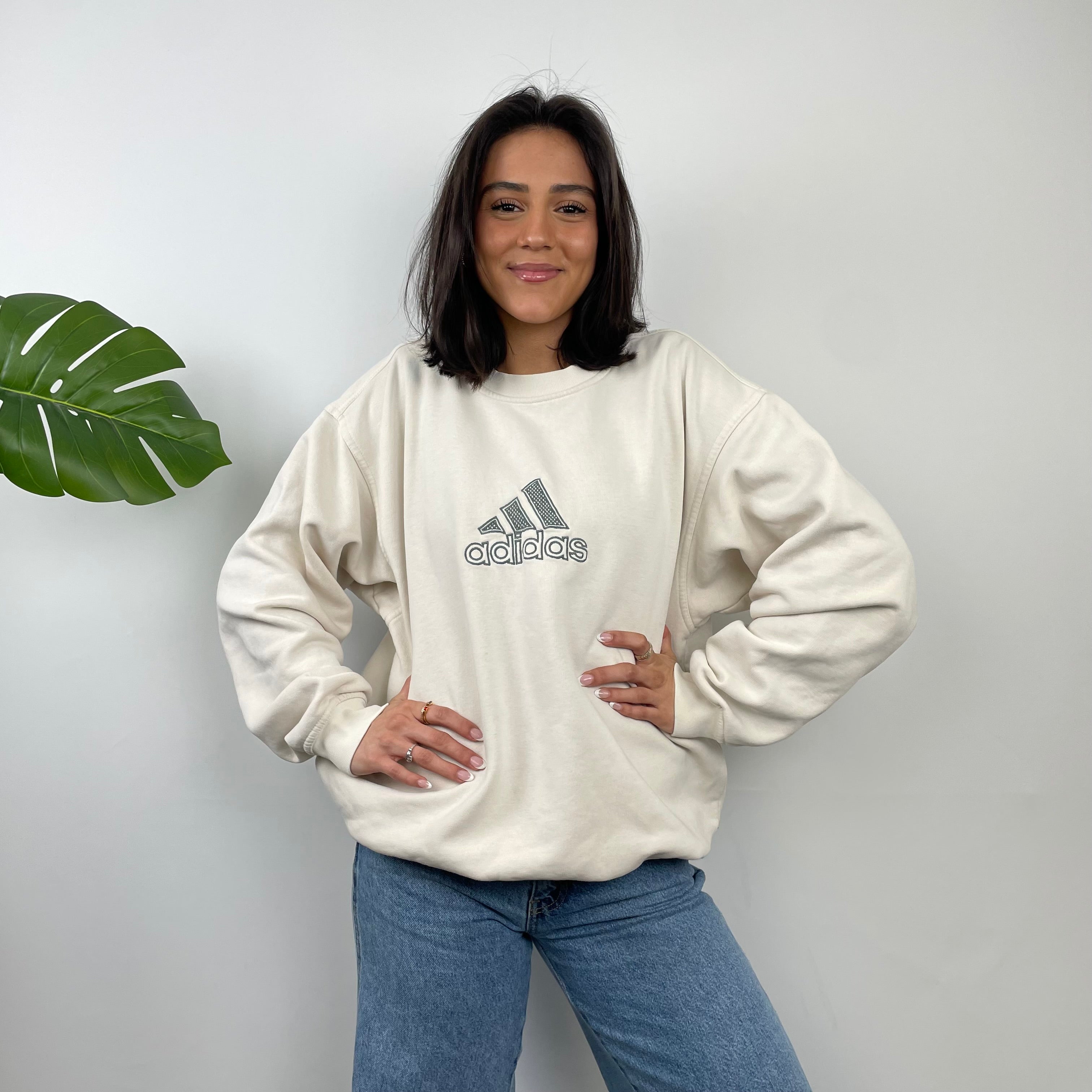 Adidas Cream Embroidered Spell Out Sweatshirt (L)