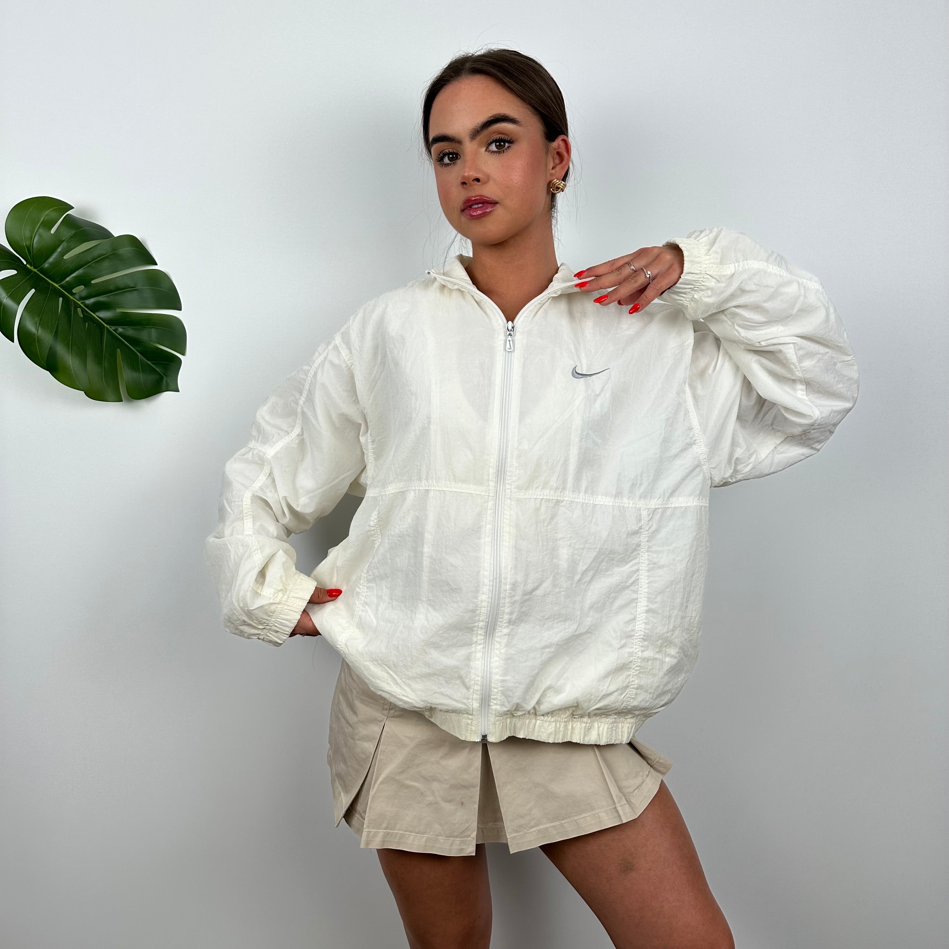 Nike RARE White Embroidered Spell Out Windbreaker Jacket (M)