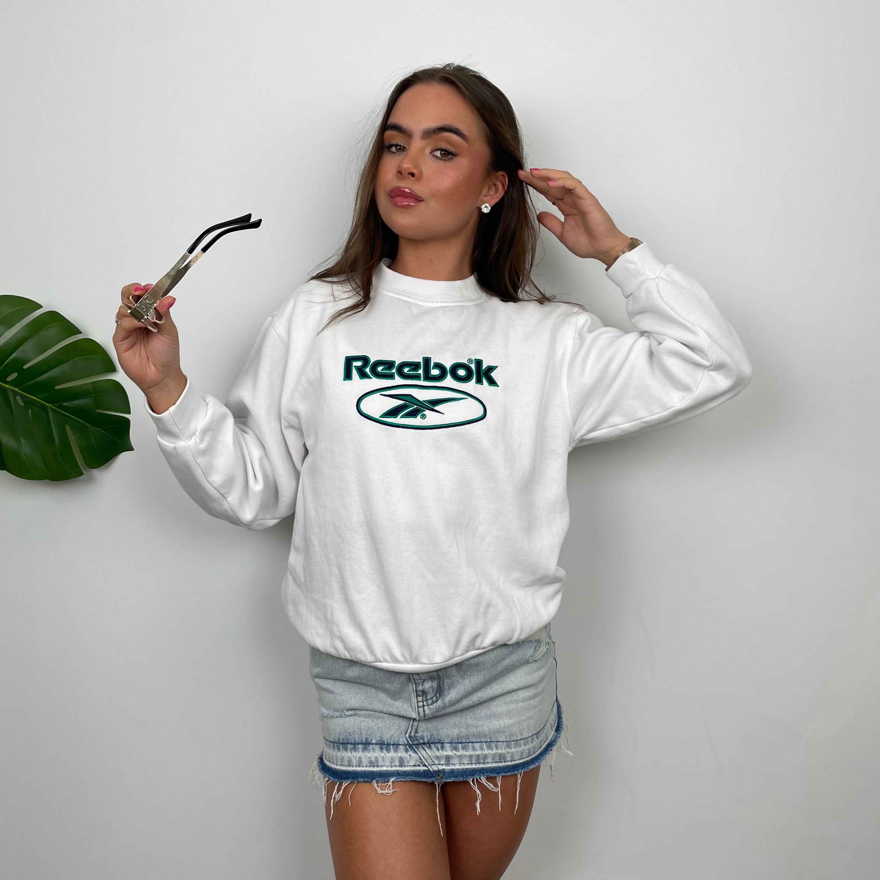 Reebok White Embroidered Spell Out Sweatshirt (XS)