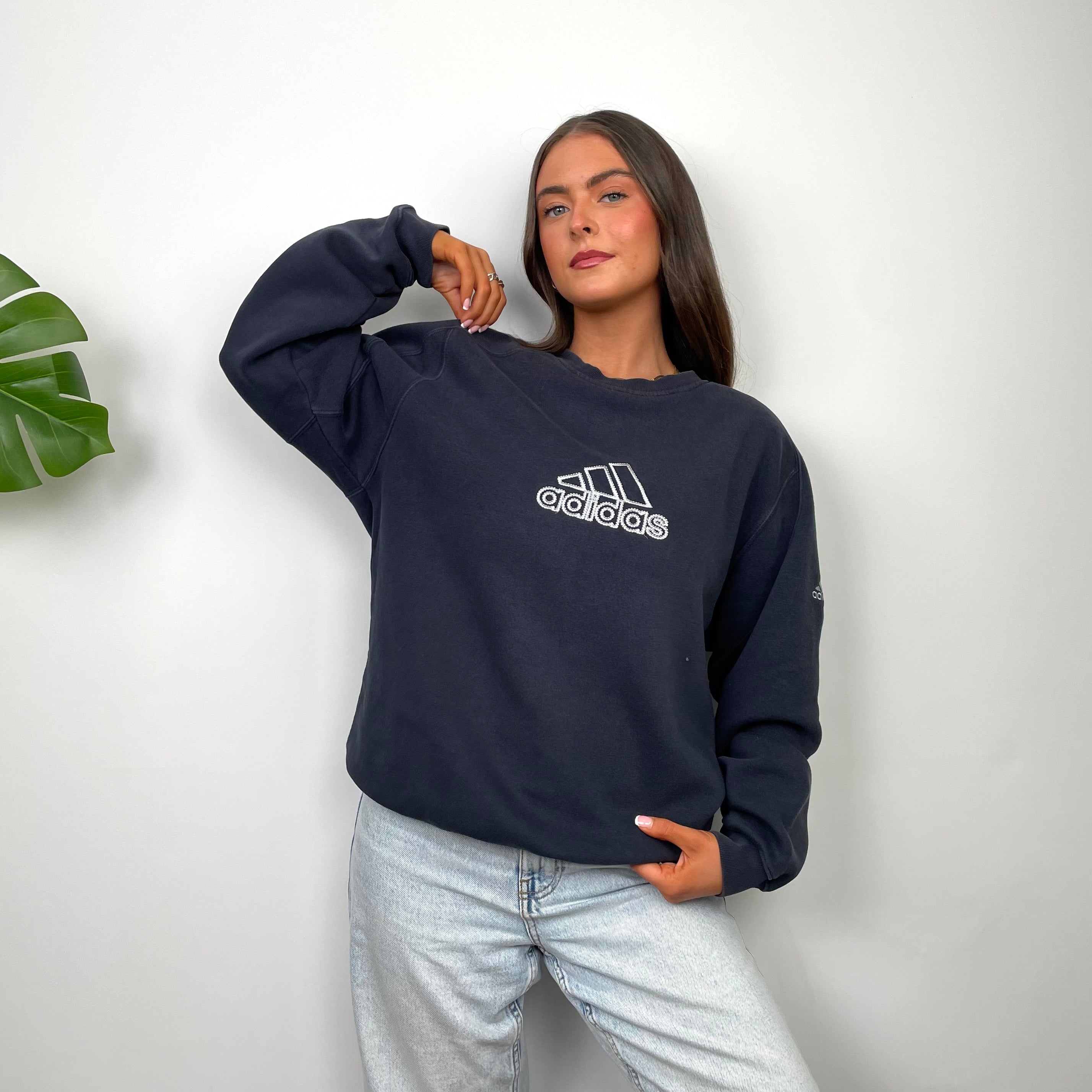 Adidas Navy Embroidered Spell Out Sweatshirt (L)