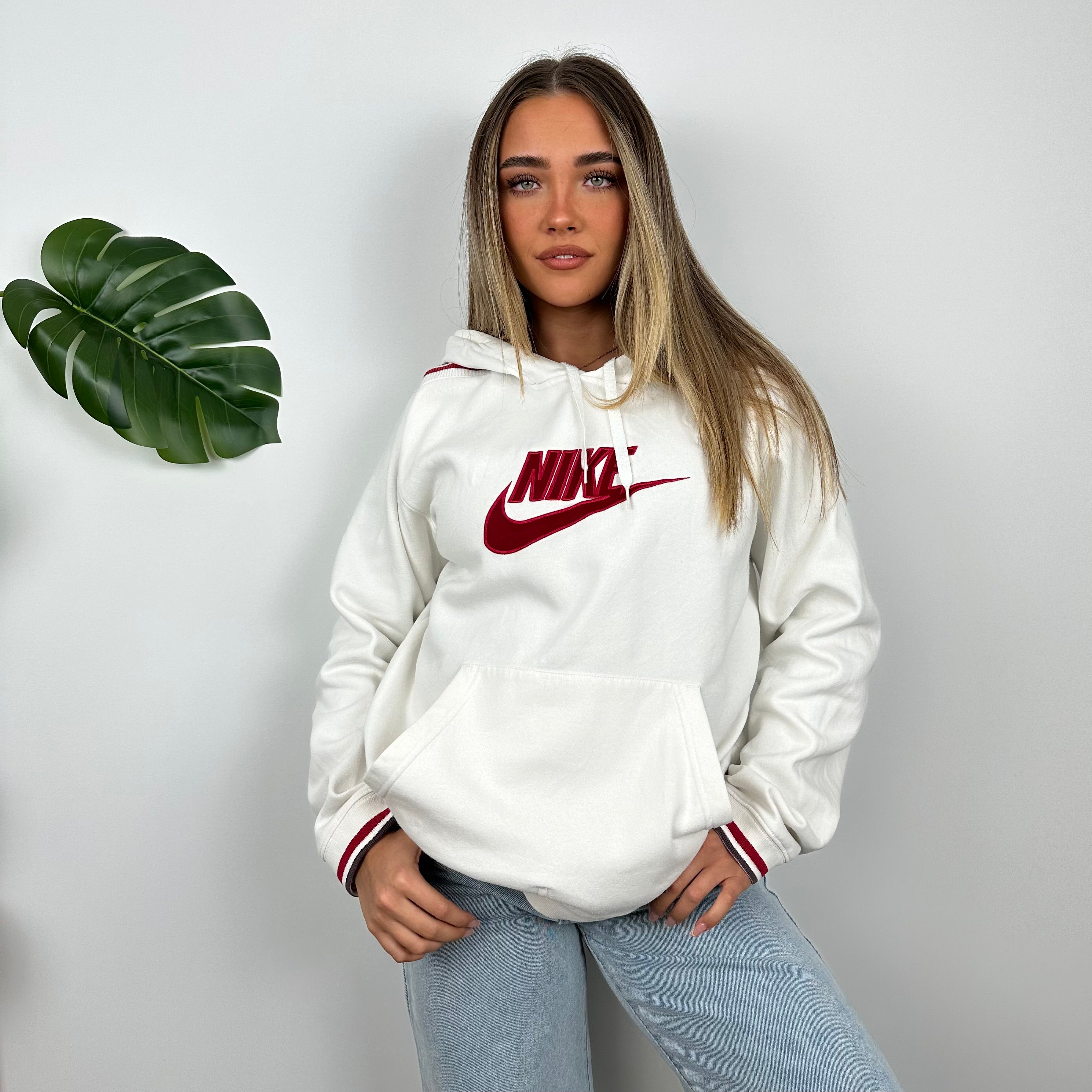 Nike White Embroidered Spell Out Hoodie (M)