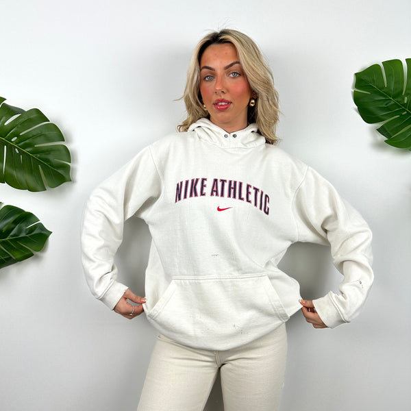 Nike Athletic White Embroidered Spell Out Hoodie (M)