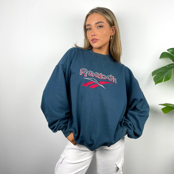 Reebok Turquoise Embroidered Spell Out Sweatshirt (M)