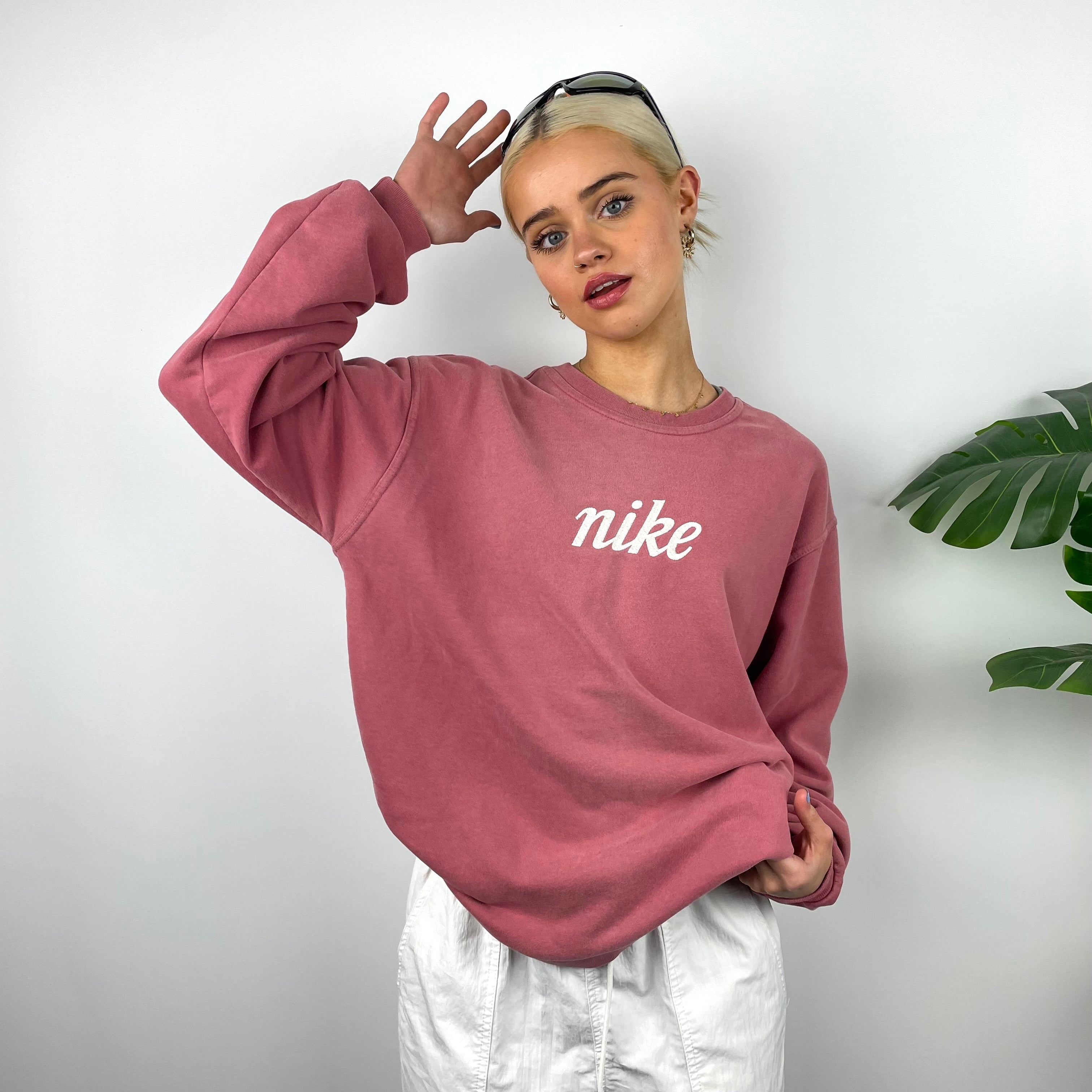 Nike Dusty Pink Embroidered Spell Out Sweatshirt (XS)