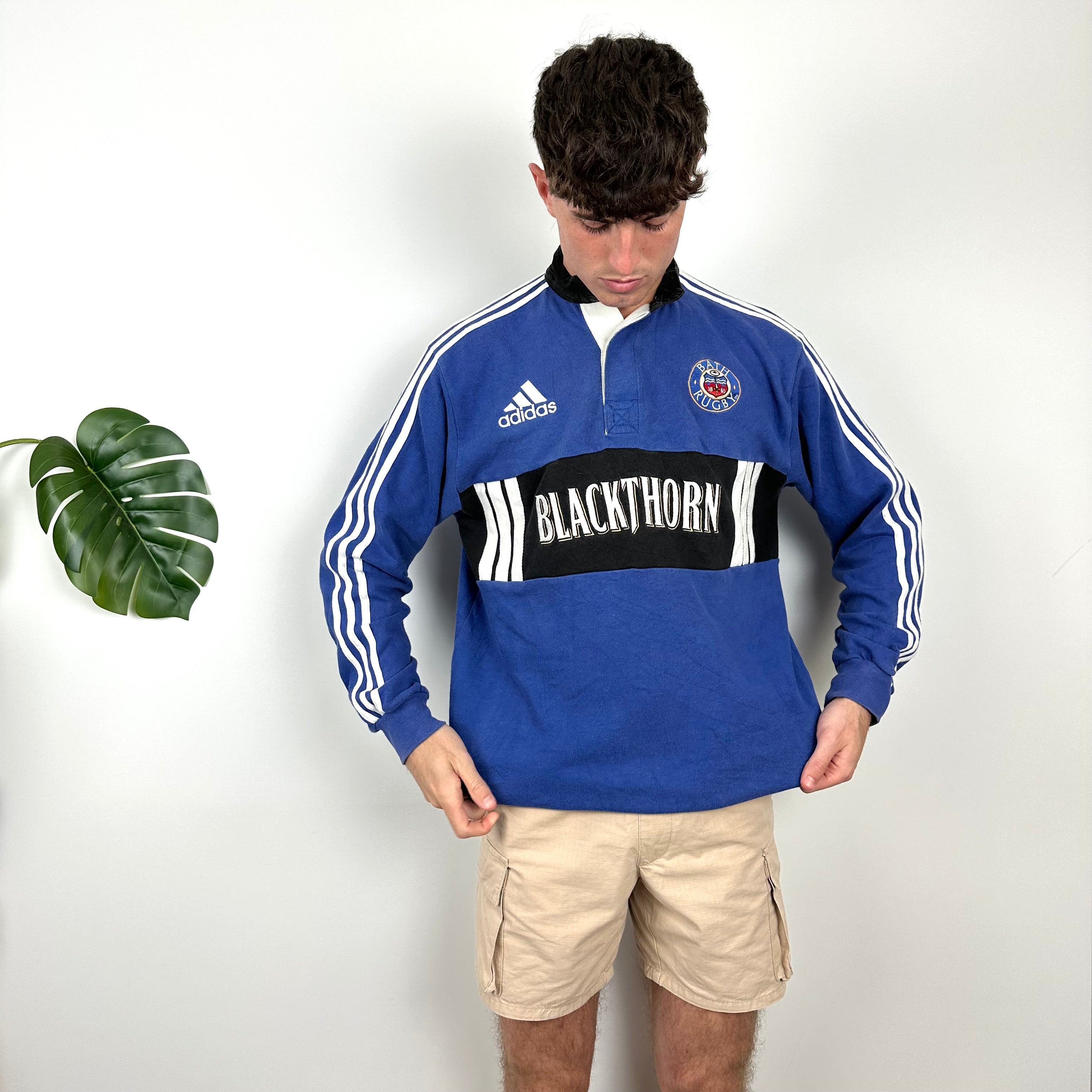 Adidas X Bath Rugby Blue Embroidered Logo Rugby Shirt (L)