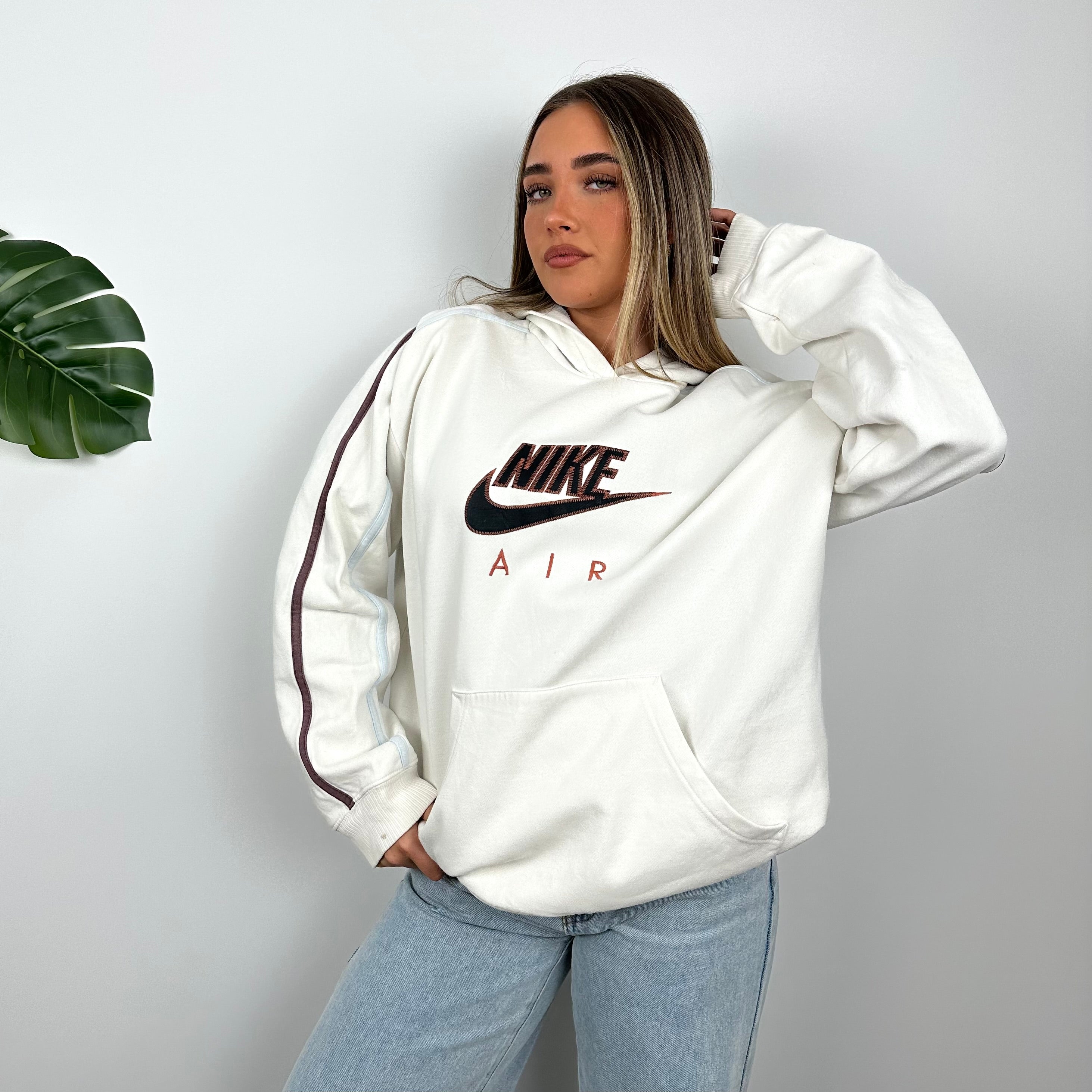 Nike Air RARE White Embroidered Spell Out Hoodie (L)