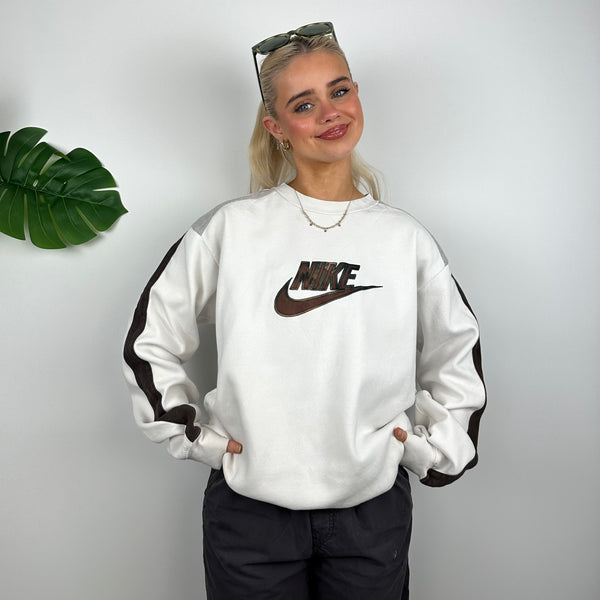 Nike RARE White Embroidered Spell Out Sweatshirt (M)