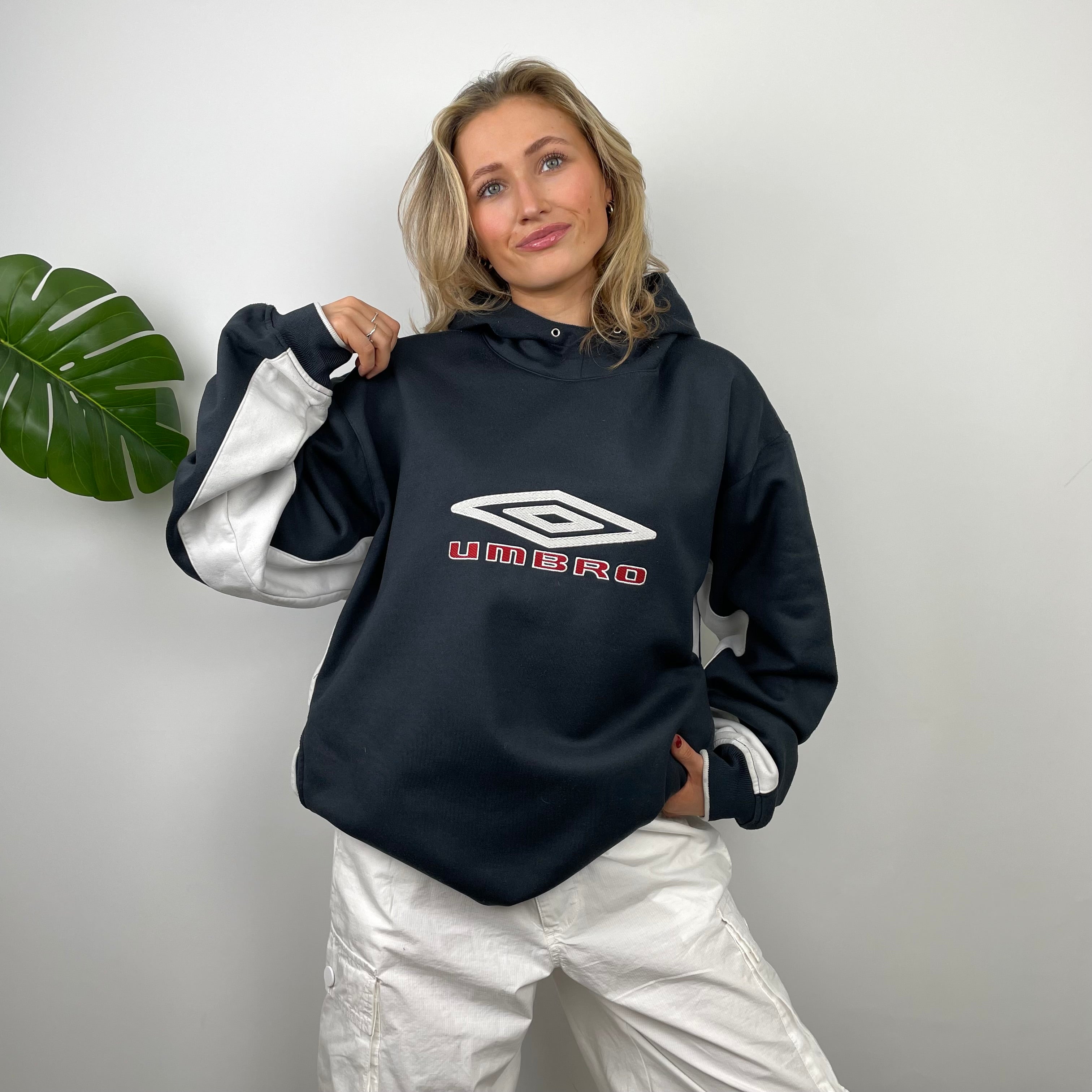 Umbro RARE Navy Embroidered Spell Out Hoodie (XL)