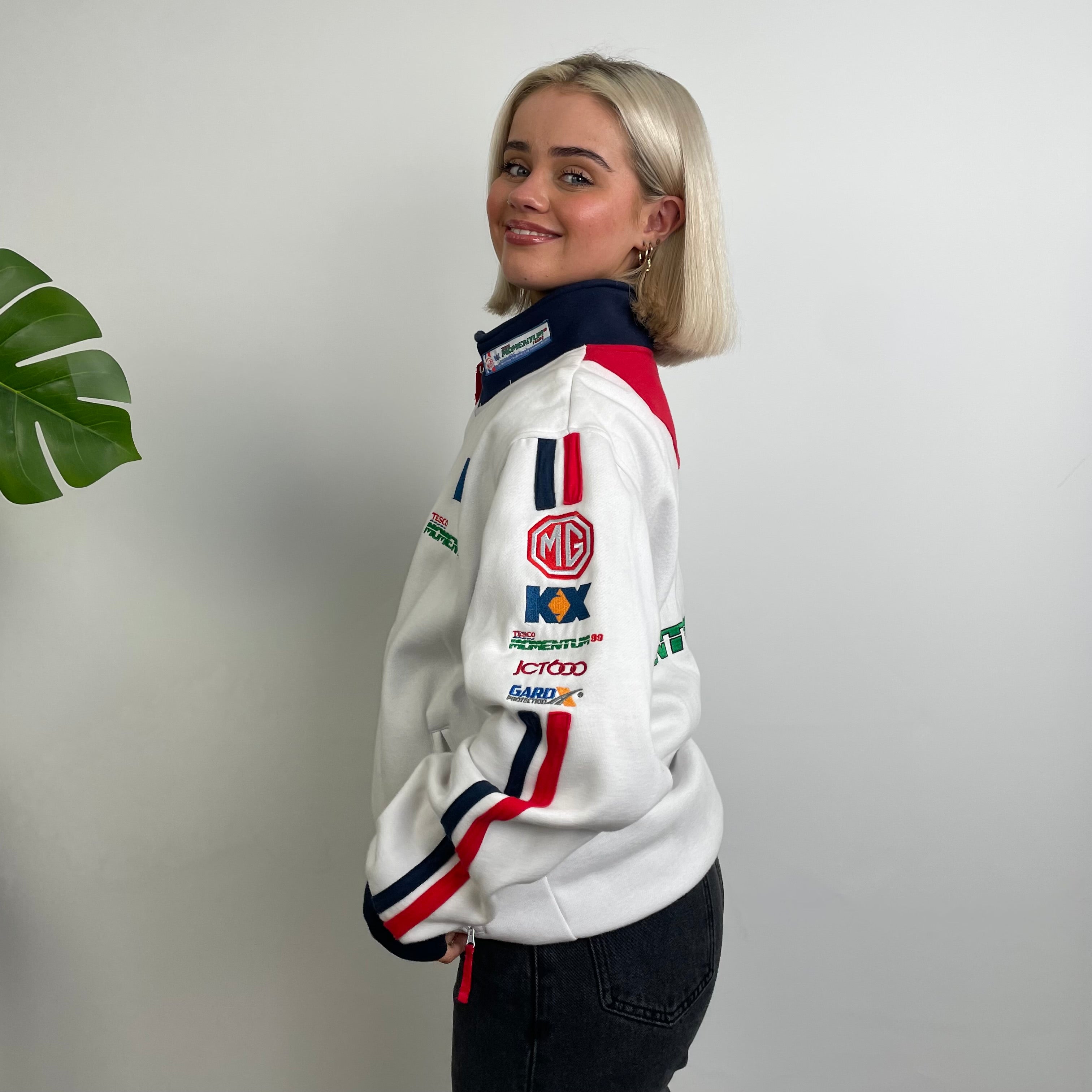 MG Racing White Embroidered Spell Out Zip Up Jacket (L)