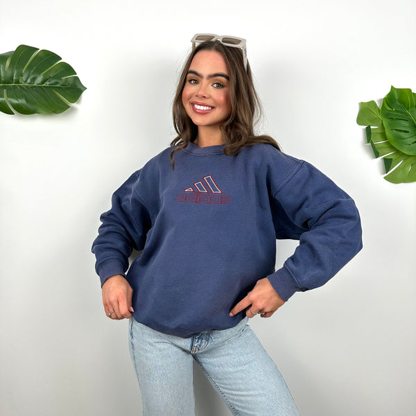 Adidas Navy Embroidered Spell Out Sweatshirt (M)