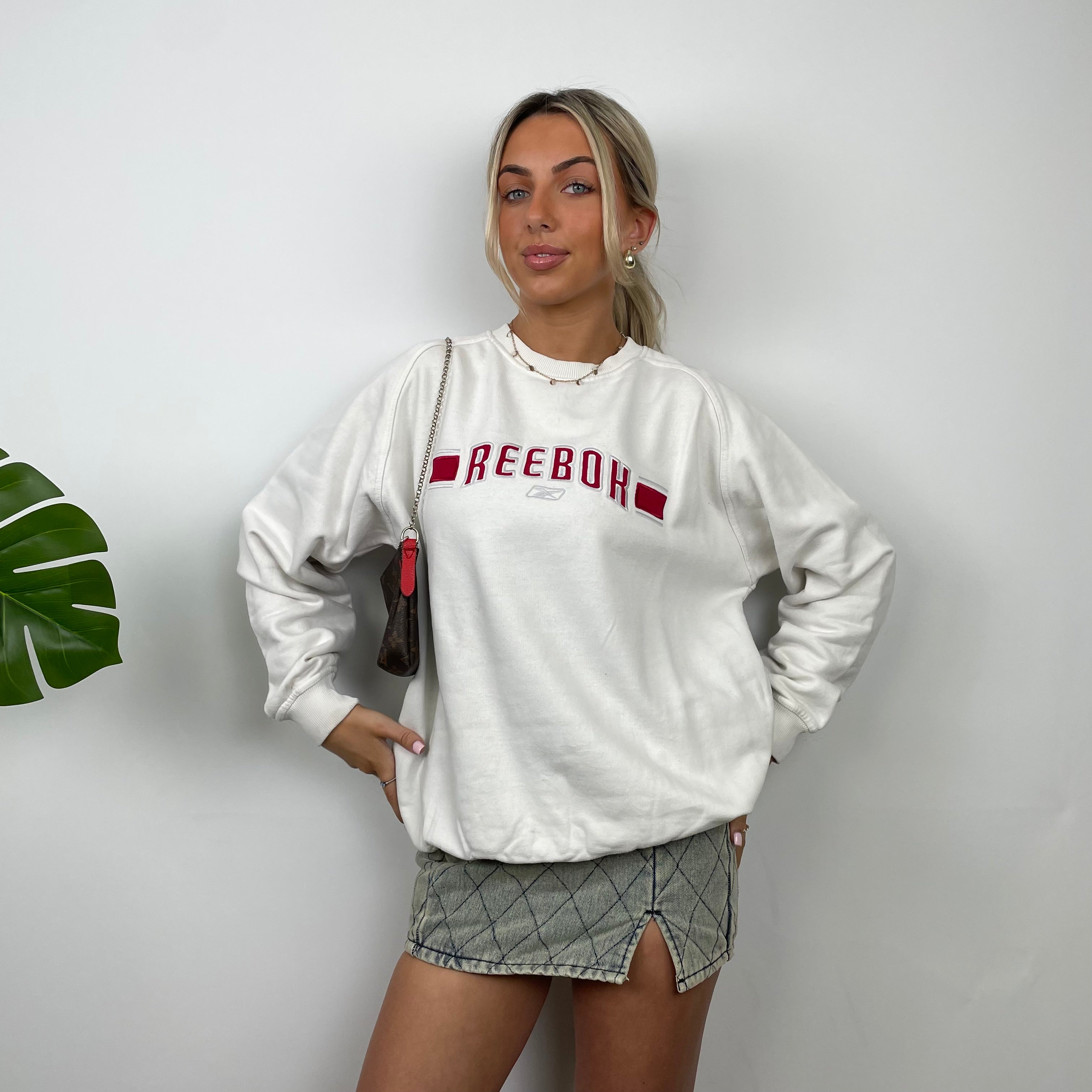 Reebok White Embroidered Spell Out Sweatshirt (S)