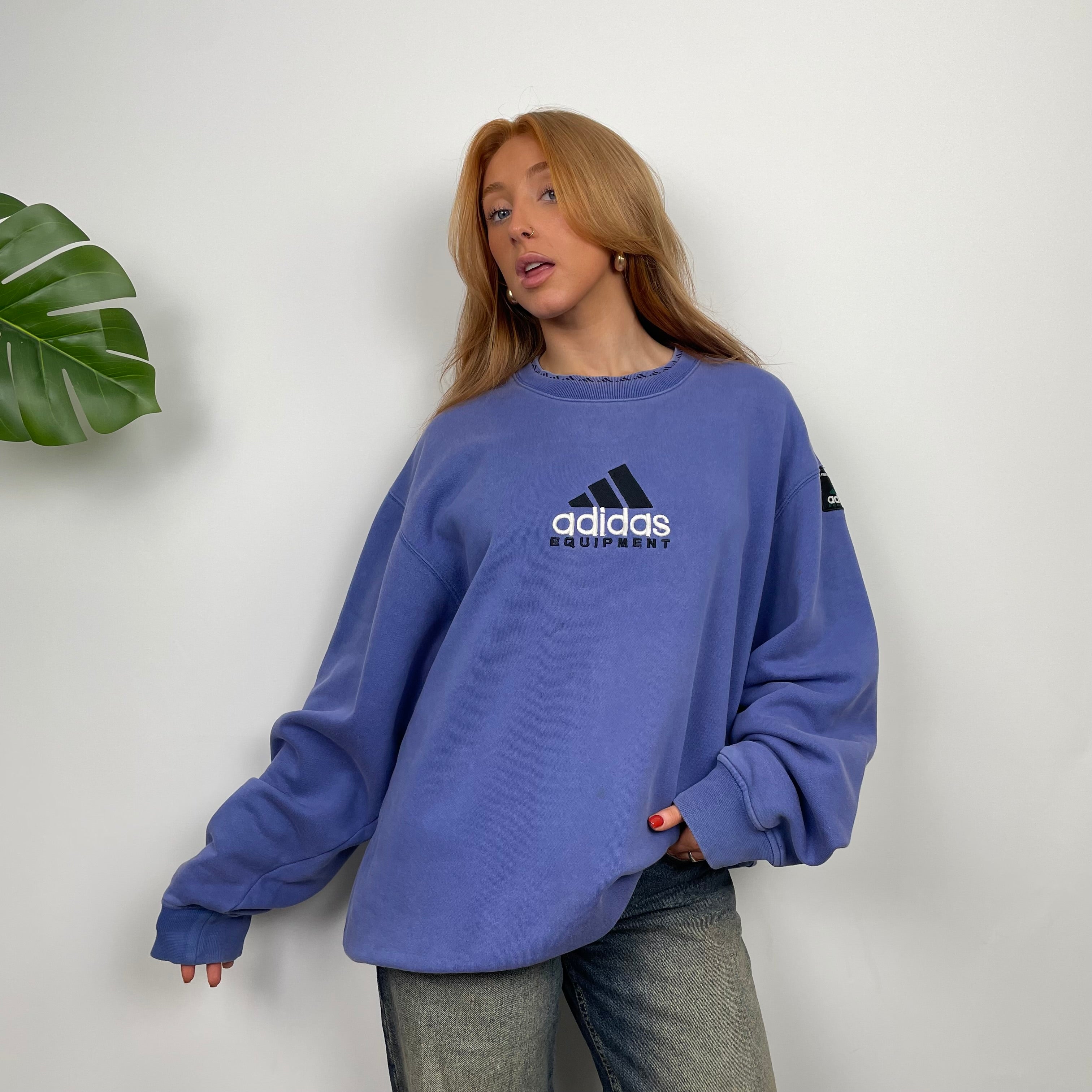 Adidas Equipment Blue Embroidered Spell Out Sweatshirt (L)