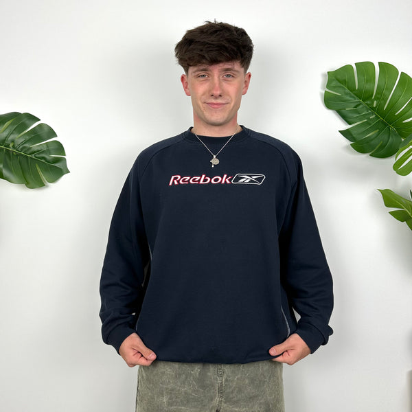 Reebok Navy Embroidered Spell Out Sweatshirt (M)