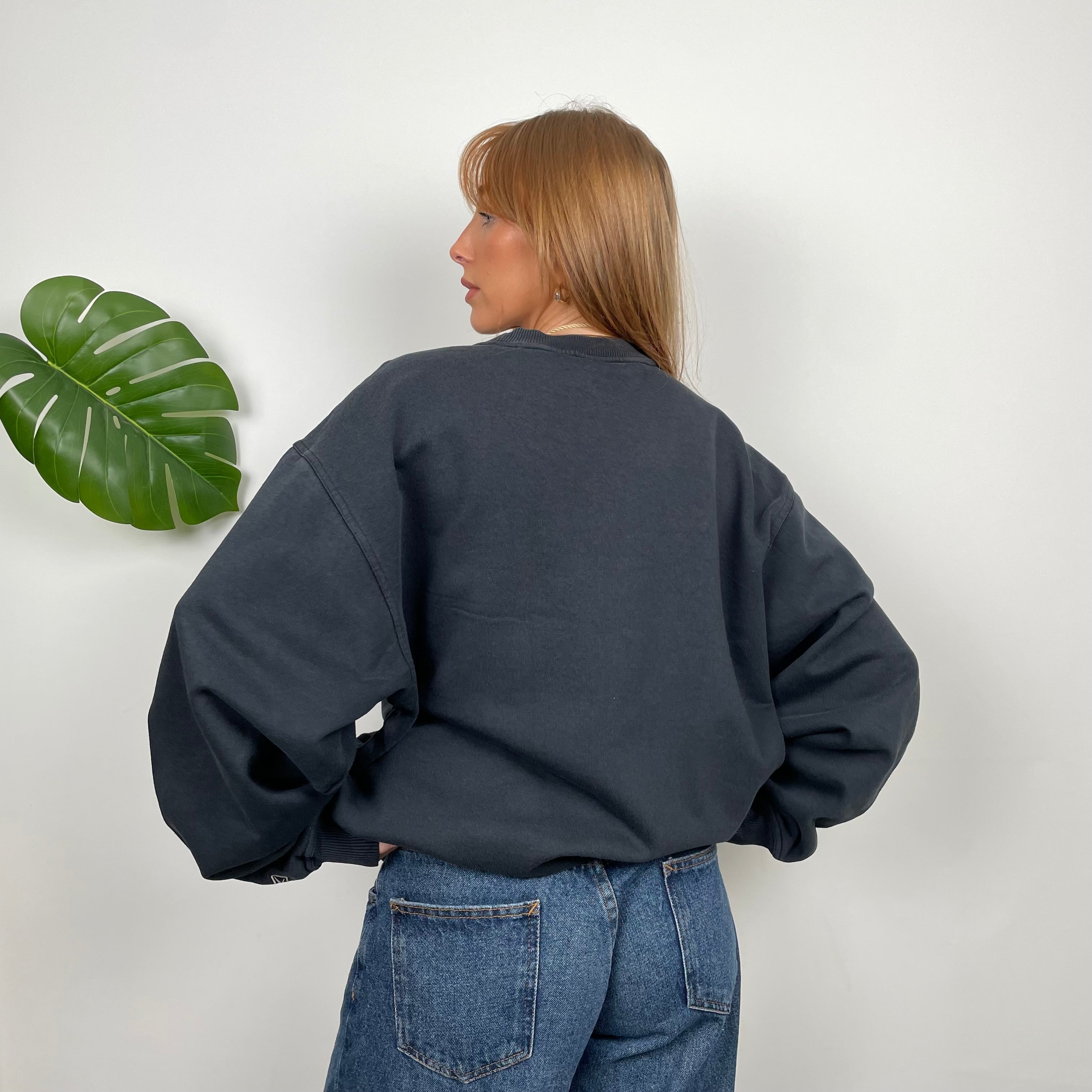 Reebok RARE Black Navy Embroidered Spell Out Sweatshirt