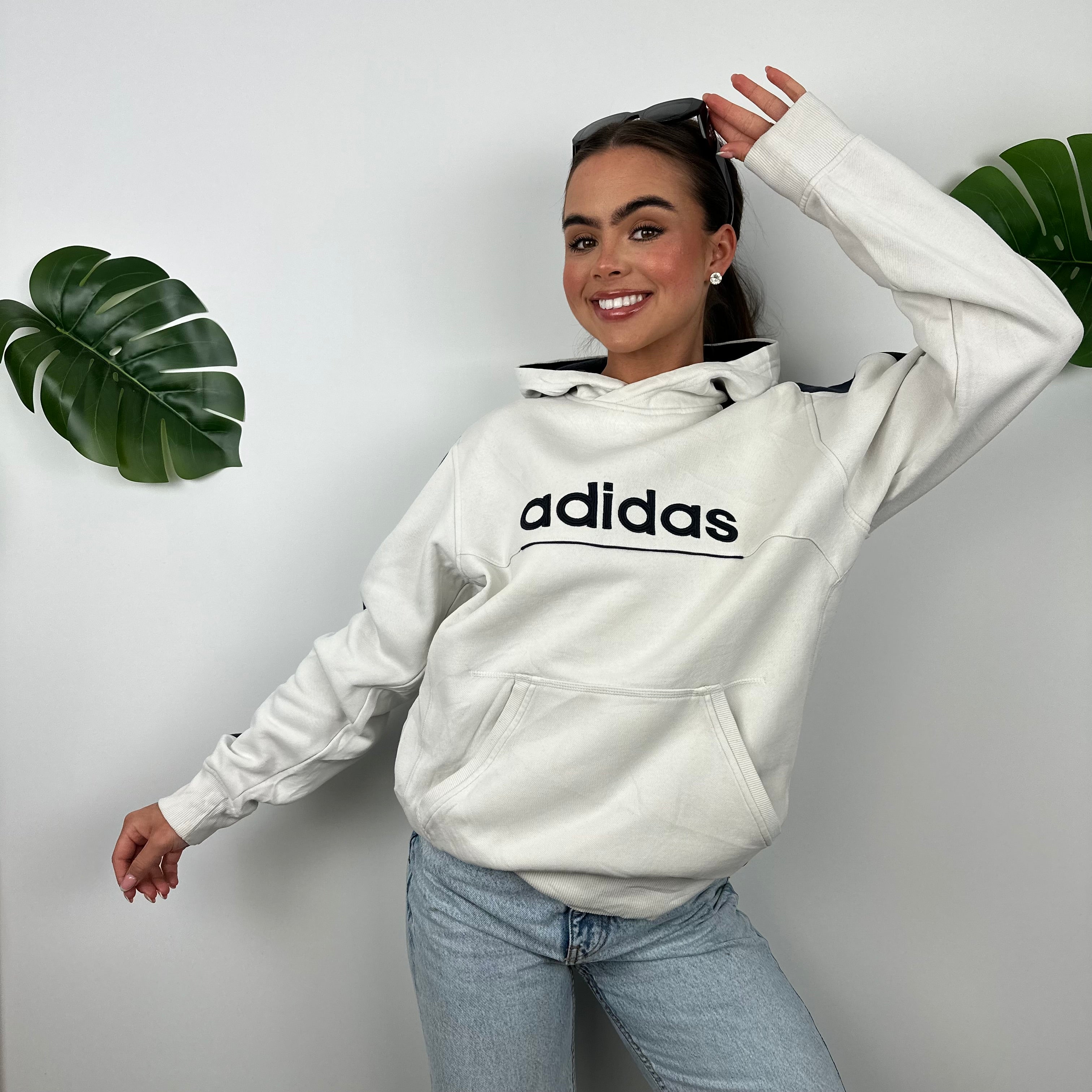 Adidas White Embroidered Spell Out Hoodie (M)